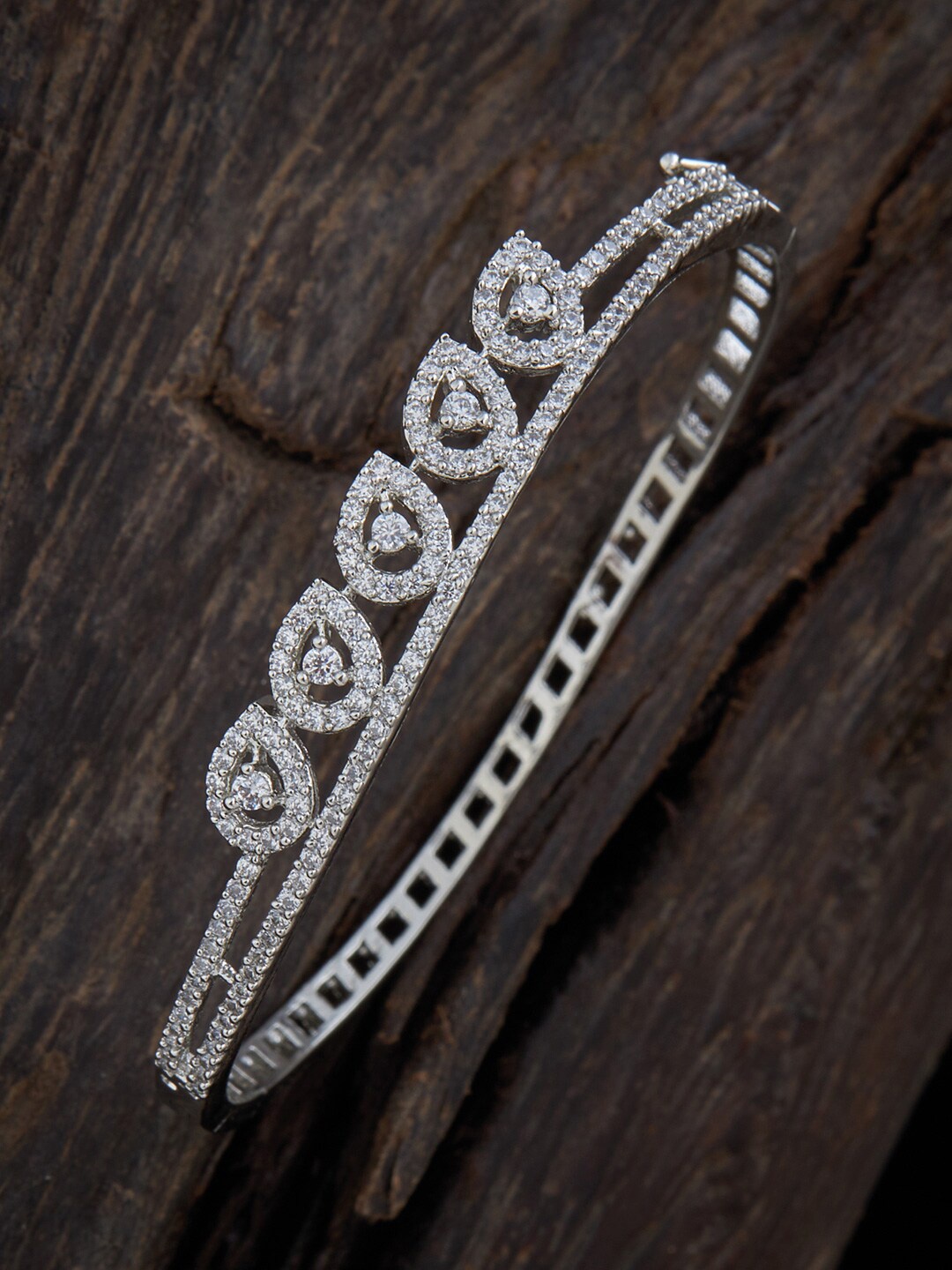 

Kushal's Fashion Jewellery Women Silver-Toned & White Rhodium-Plated Kada Bracelet