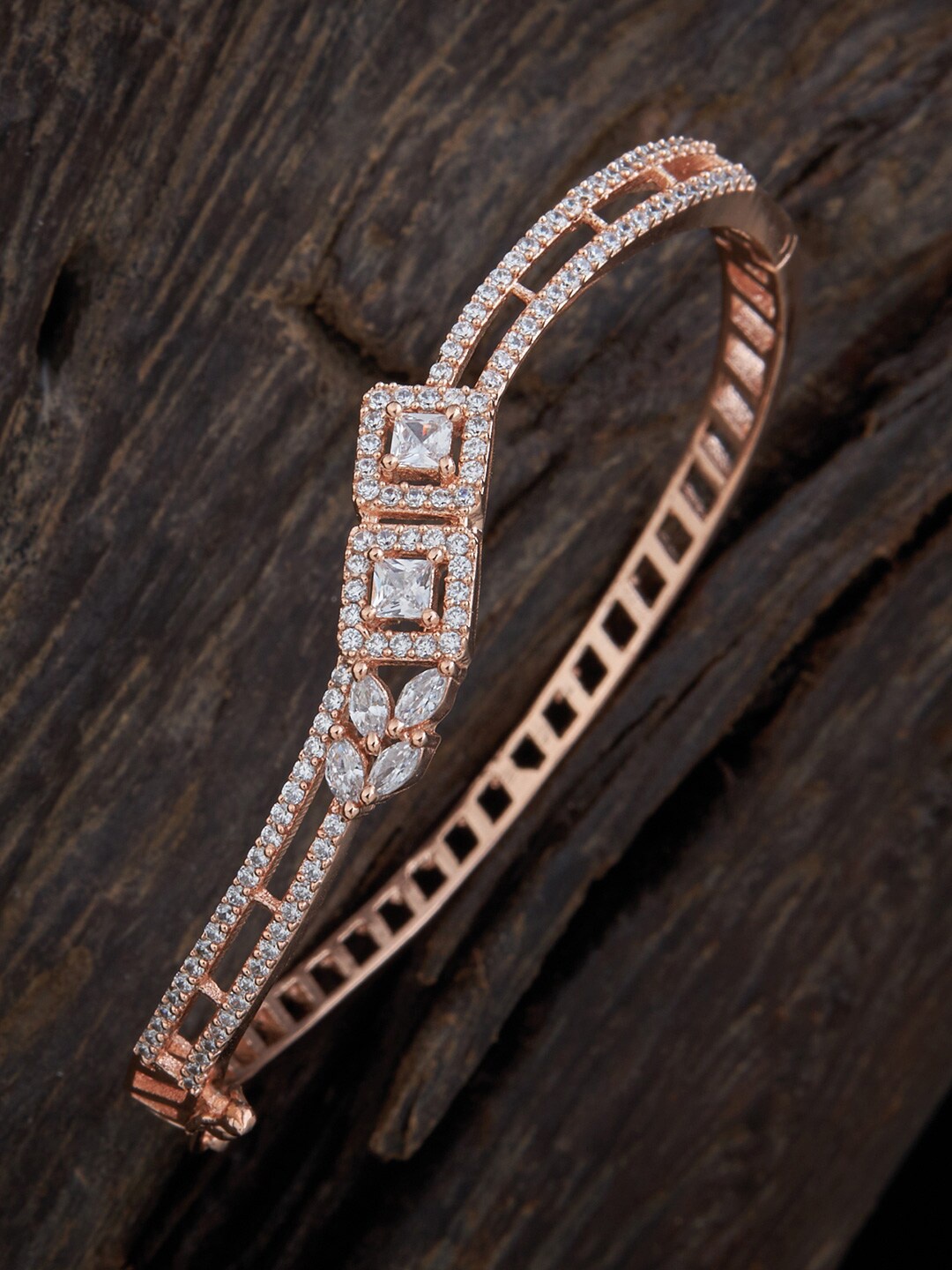 

Kushal's Fashion Jewellery Women Rose Gold & White Rose Gold-Plated Kada Bracelet