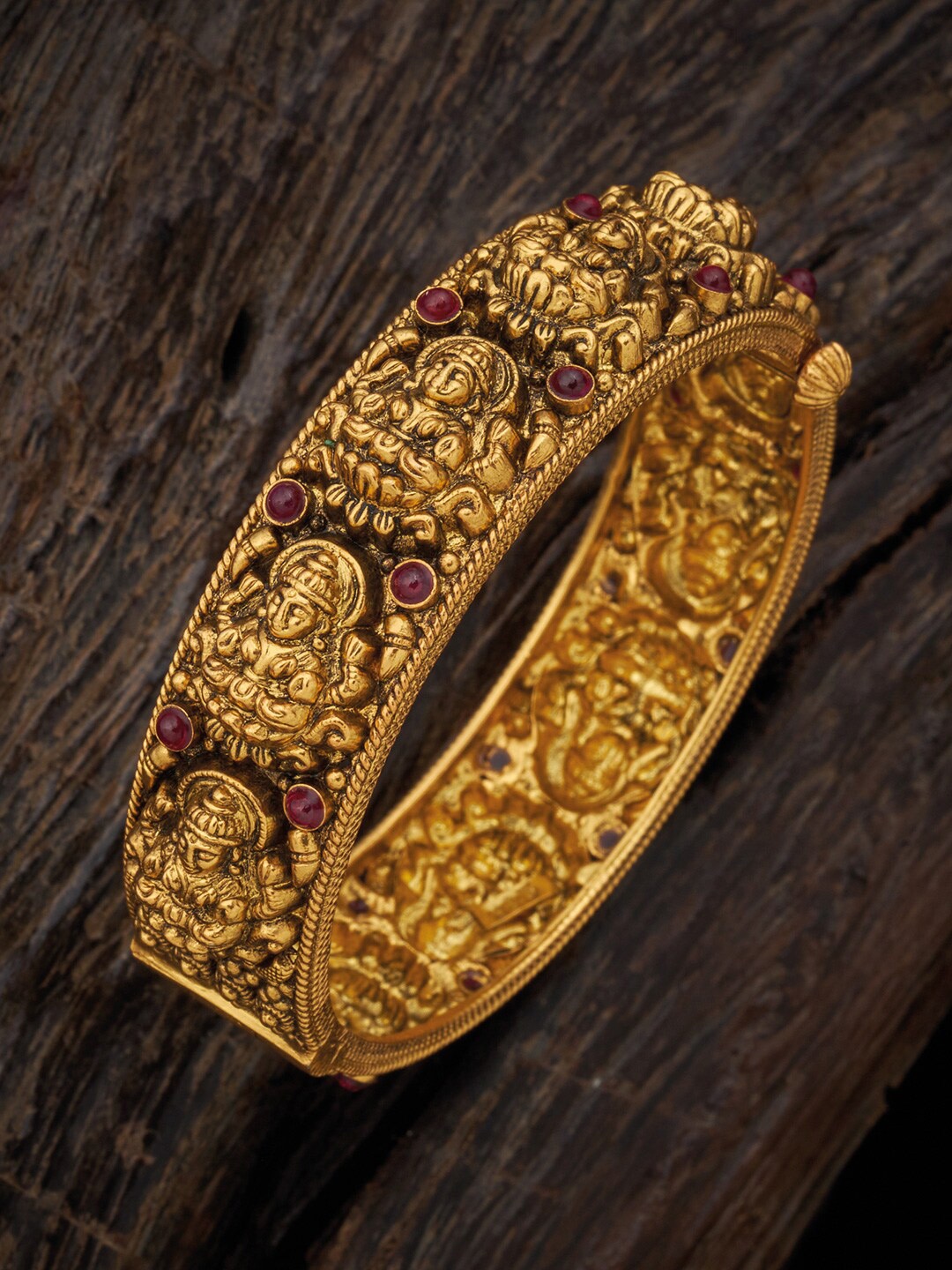 

Kushals Fashion Jewellery Gold-Plated Oxidised Spinal Stone Studded Bangles, Green