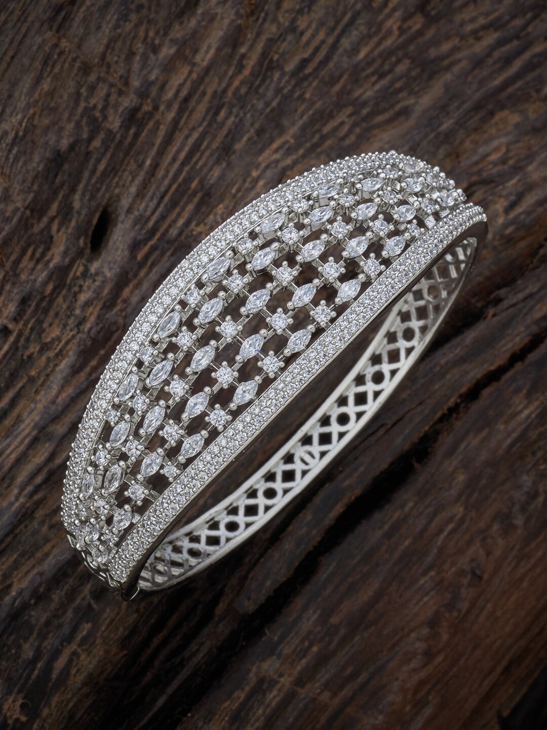 

Kushals Fashion Jewellery Women Silver-Toned & White Rhodium-Plated Kada Bracelet