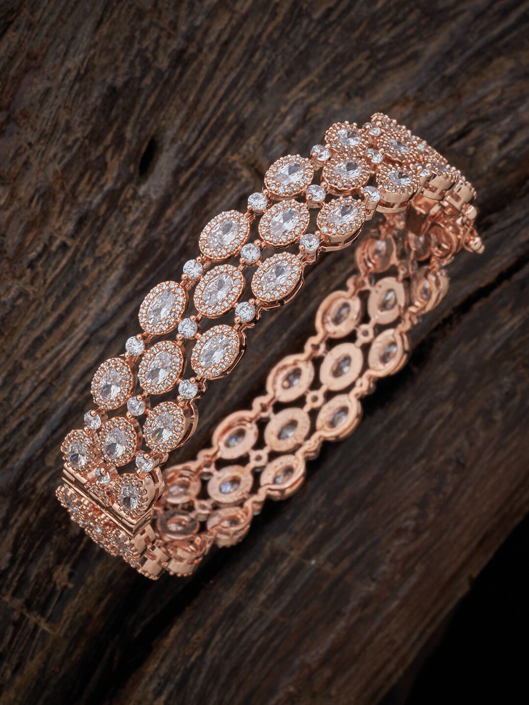 

Kushals Fashion Jewellery Rose Gold-Plated White CZ-Studded Bangle
