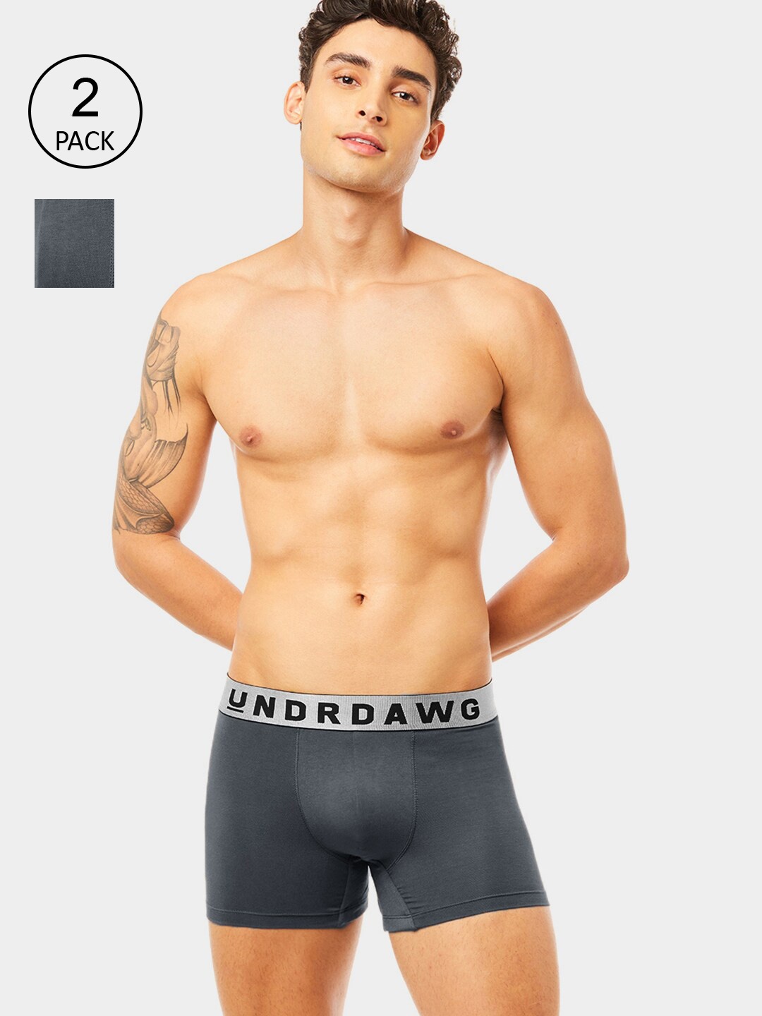 

Undrdawg Men Pack Of 2 Grey Solid Basic Trunk