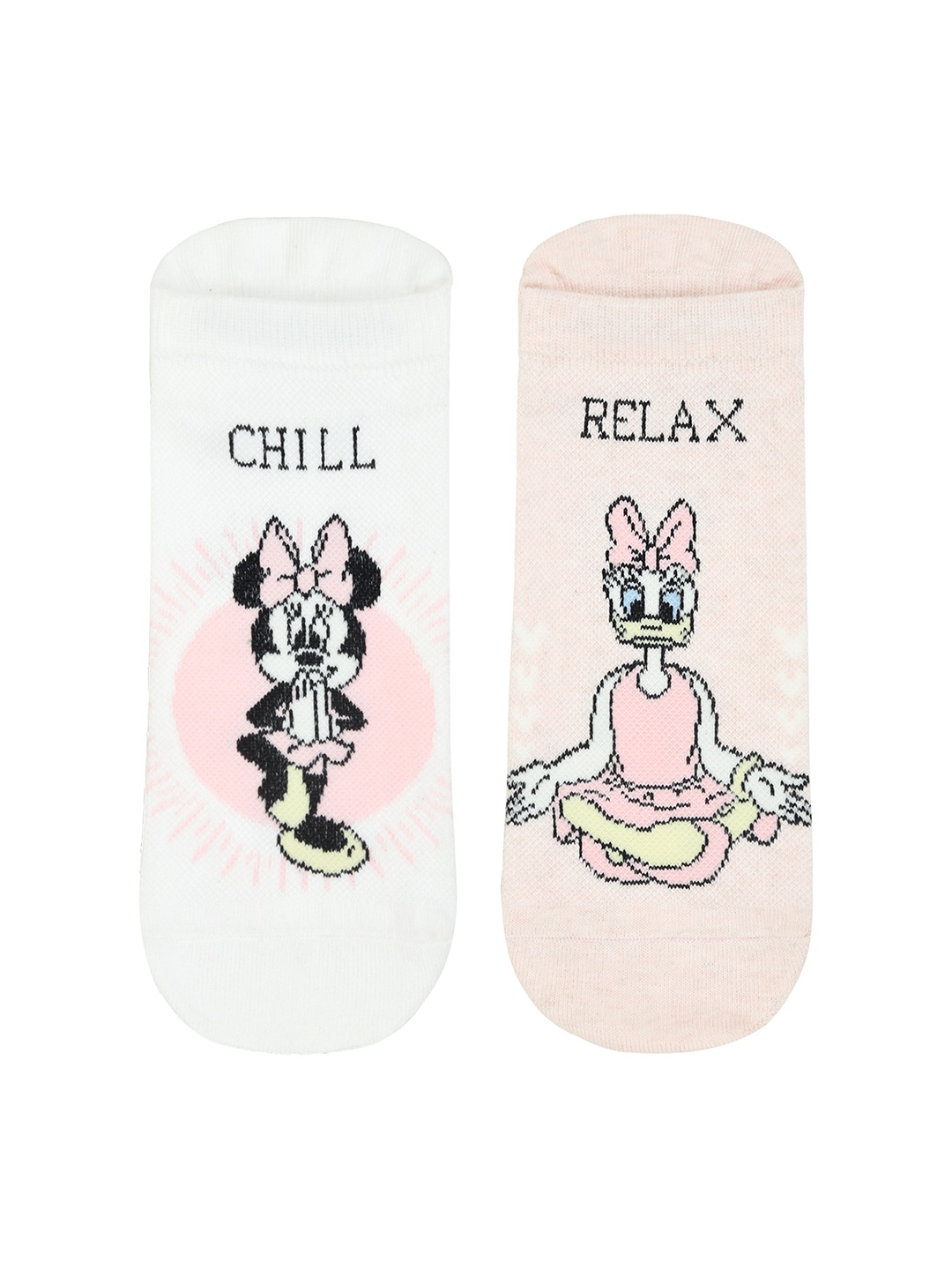 

Balenzia x Disney Women Pack Of 2 Pink & White Daisy & Minnie Printed Ankle Length Socks