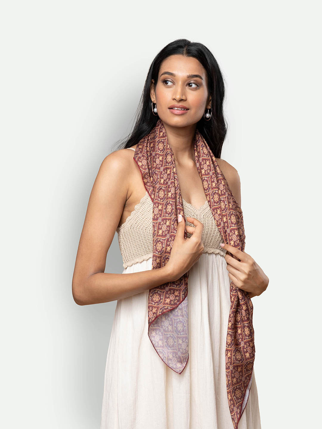 

ZOUK Women Brown & Cream-Coloured Printed Scarf