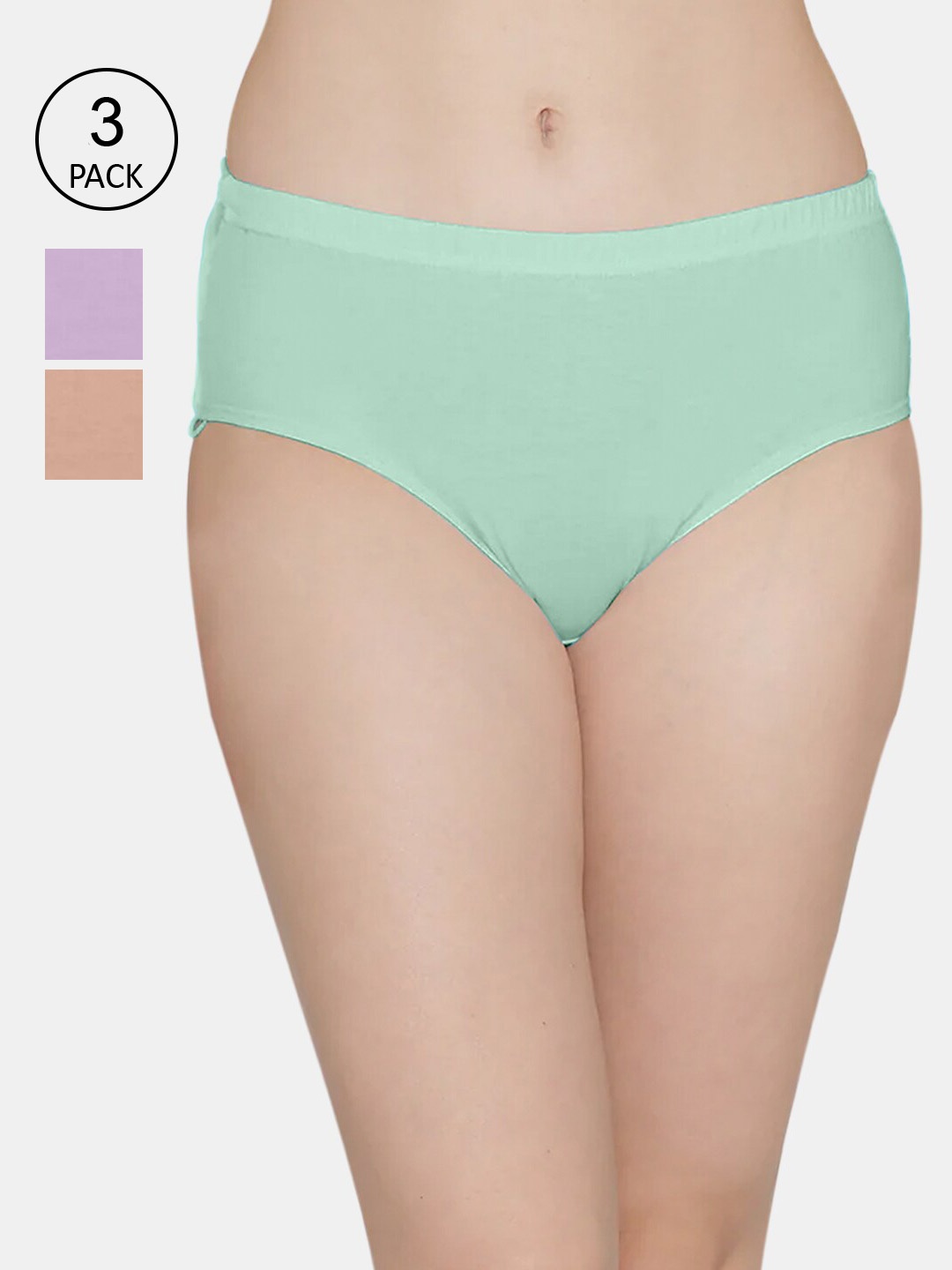 

Kalyani Women Pack Of 3 Sea Green & Peach Hipster Briefs