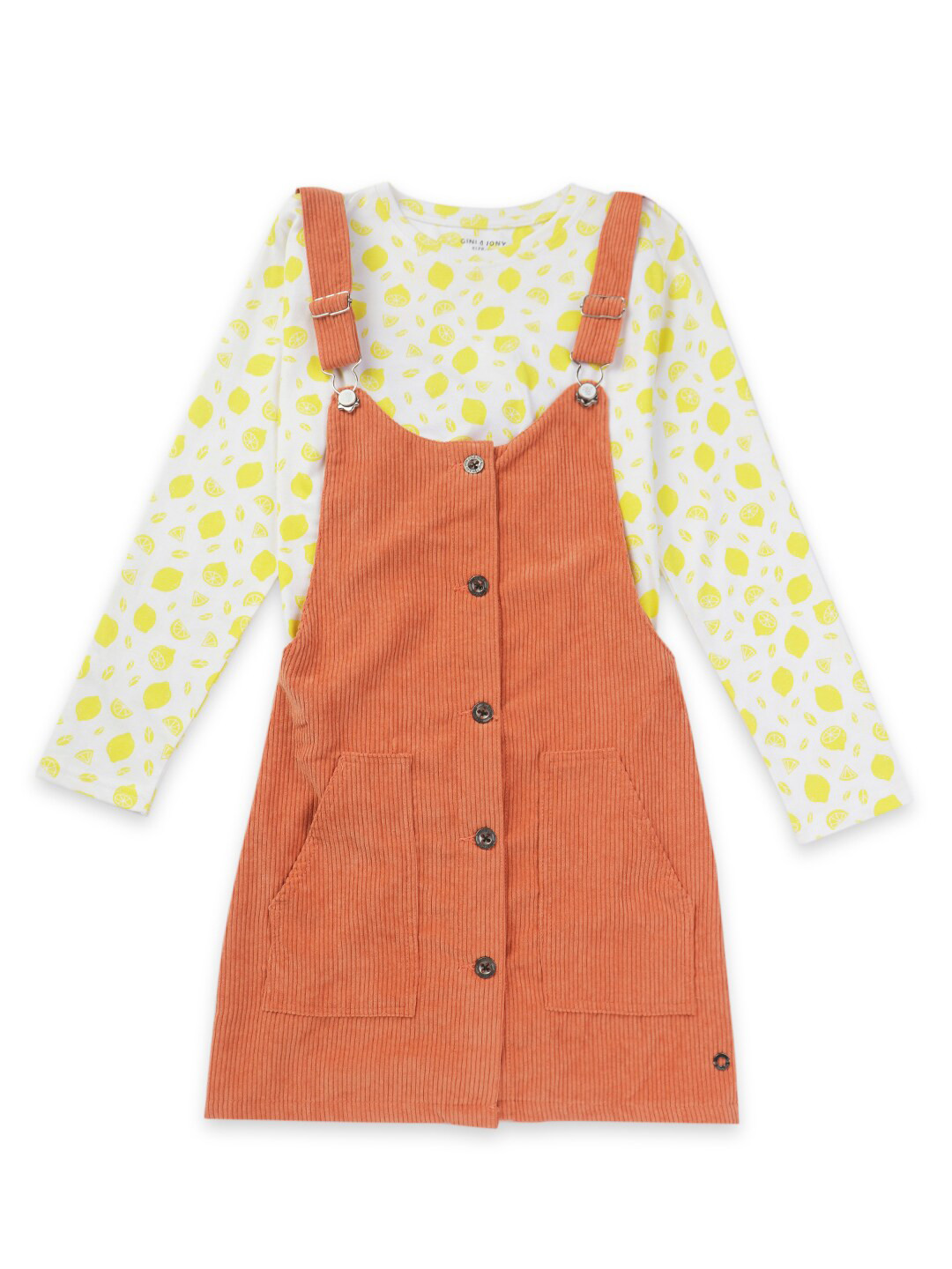 

Gini and Jony Orange Pinafore Dress With Full Sleeve Top