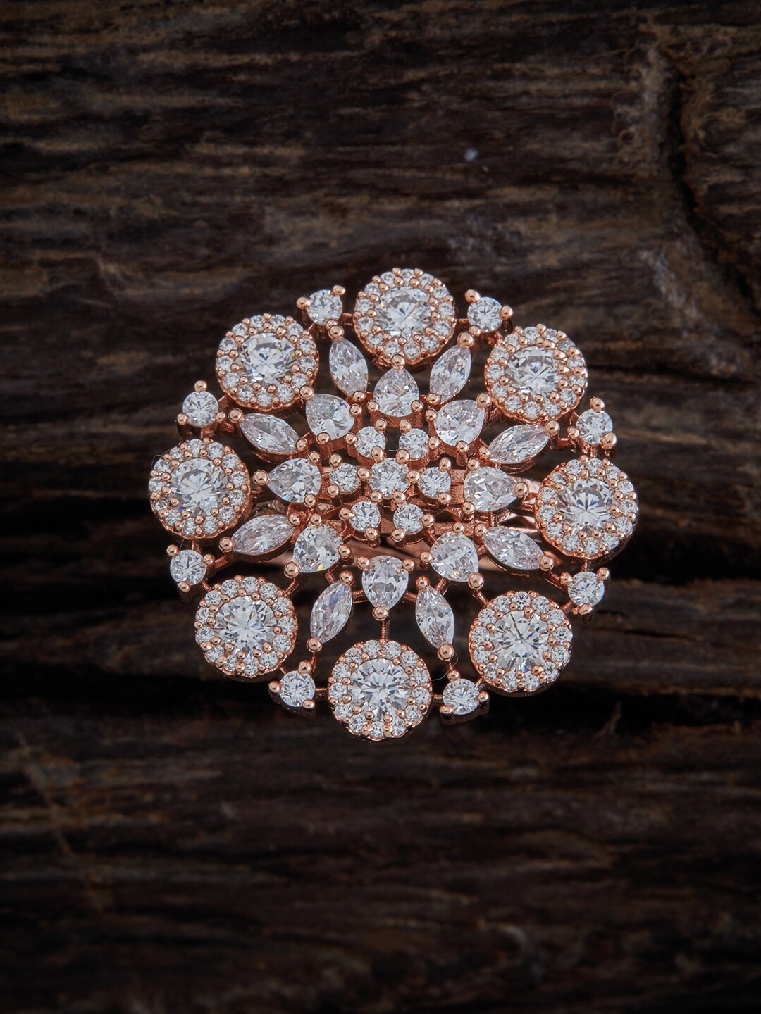 

Kushals Fashion Jewellery Rose Gold-Plated & White CZ Studded Adjustable Finger Ring