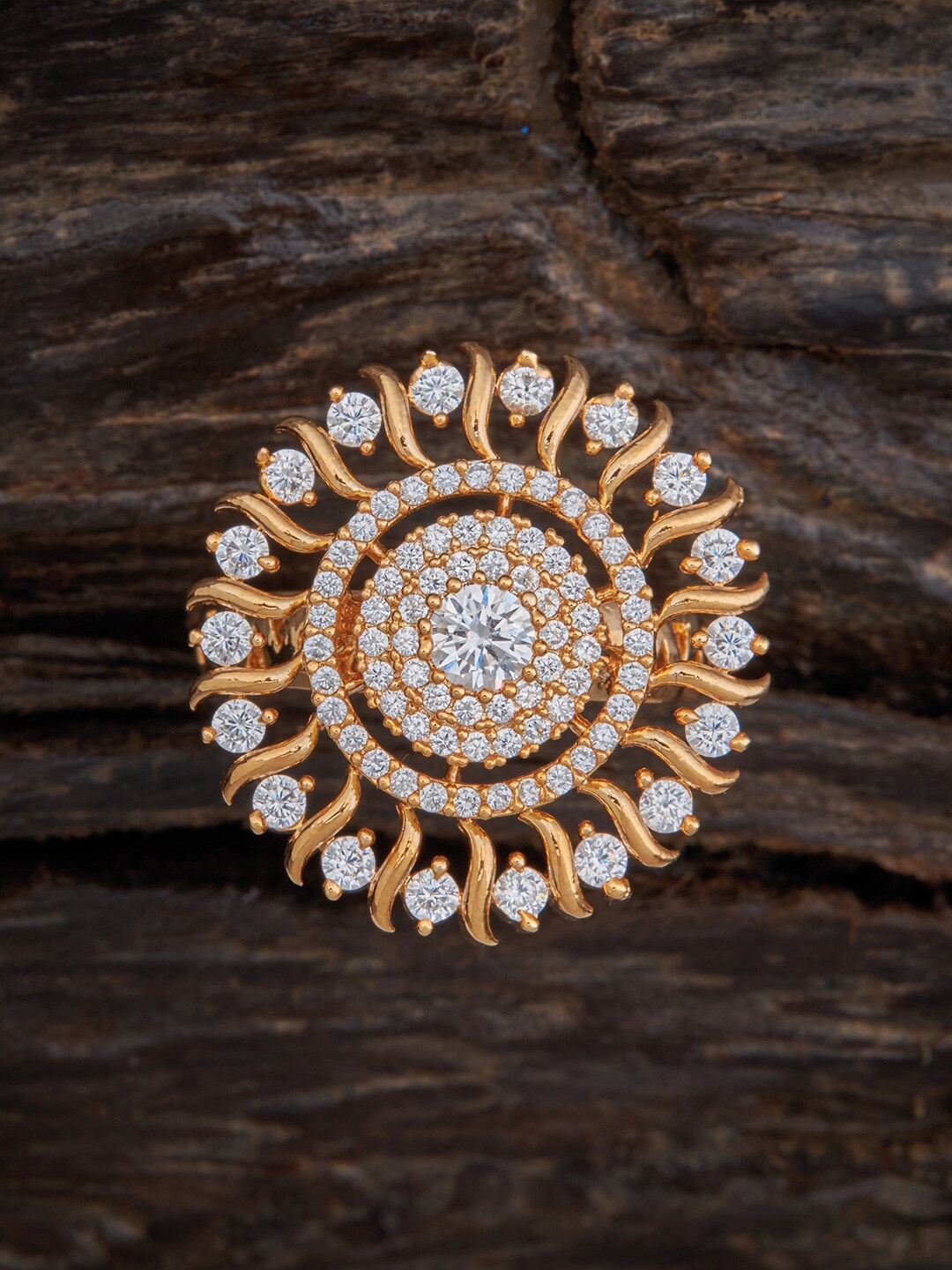 

Kushals Fashion Jewellery Gold-Plated White CZ-Studded Adjustable Finger Ring