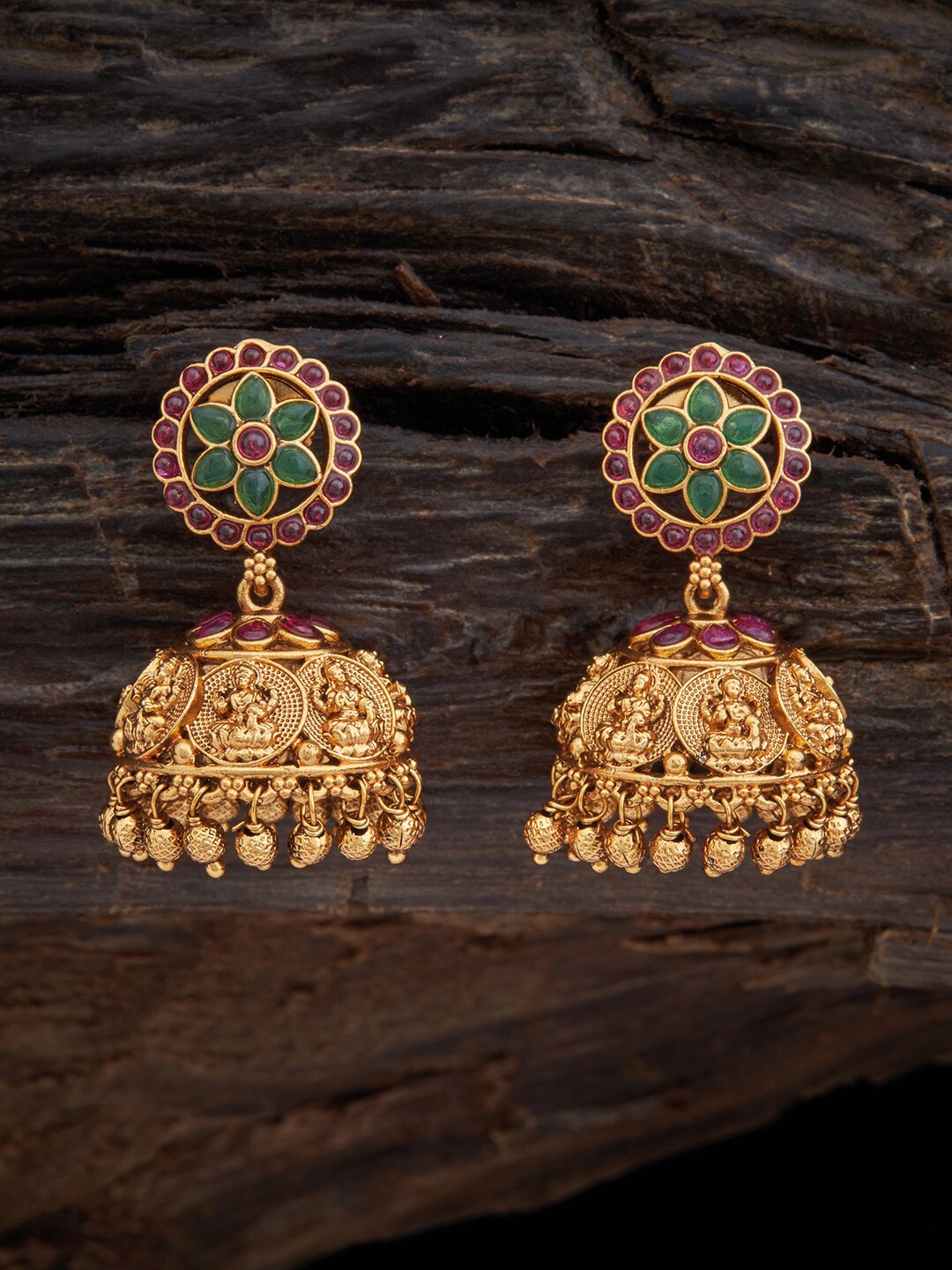 

Kushal's Gold & Red Gold Plated Classic Jhumkas Earrings