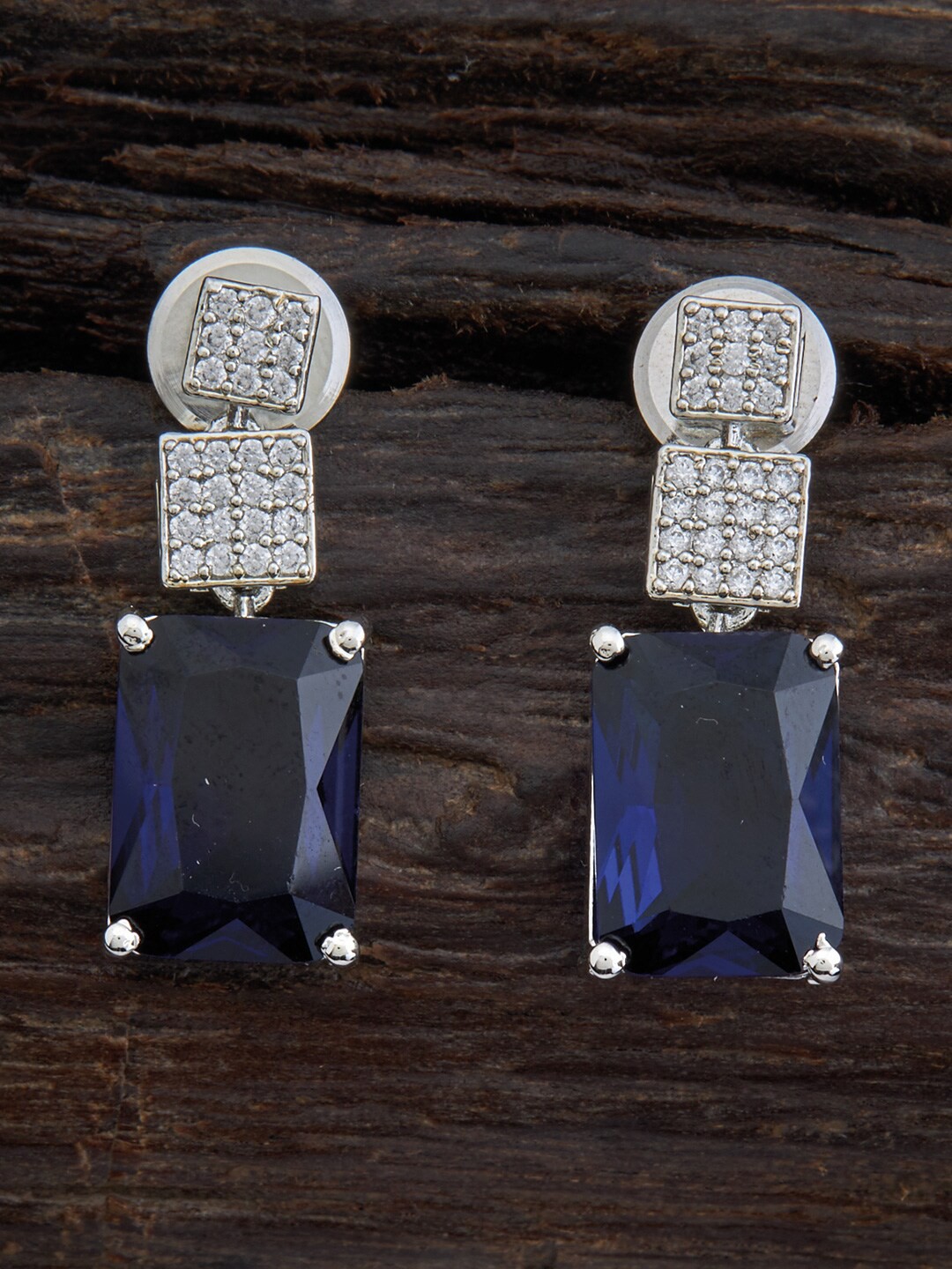 

Kushal's Fashion Jewellery Blue Rhodium Plated Square Drop Earrings