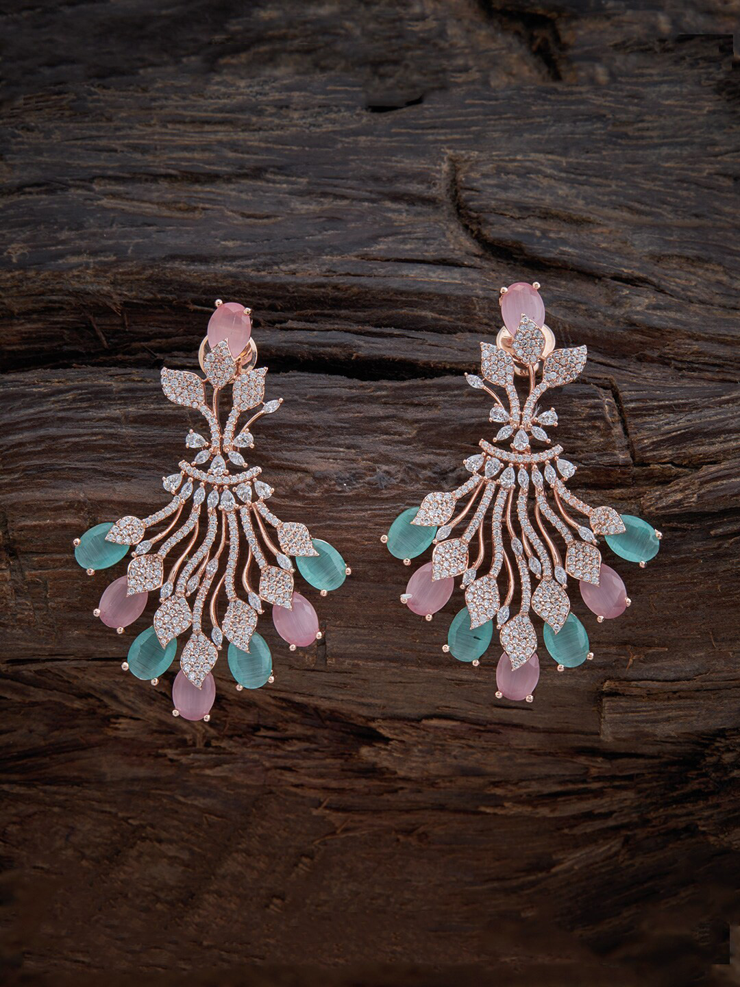 

Kushal's Fashion Jewellery Pink & Sea Green Rose Gold-Plated Contemporary Drop Earrings