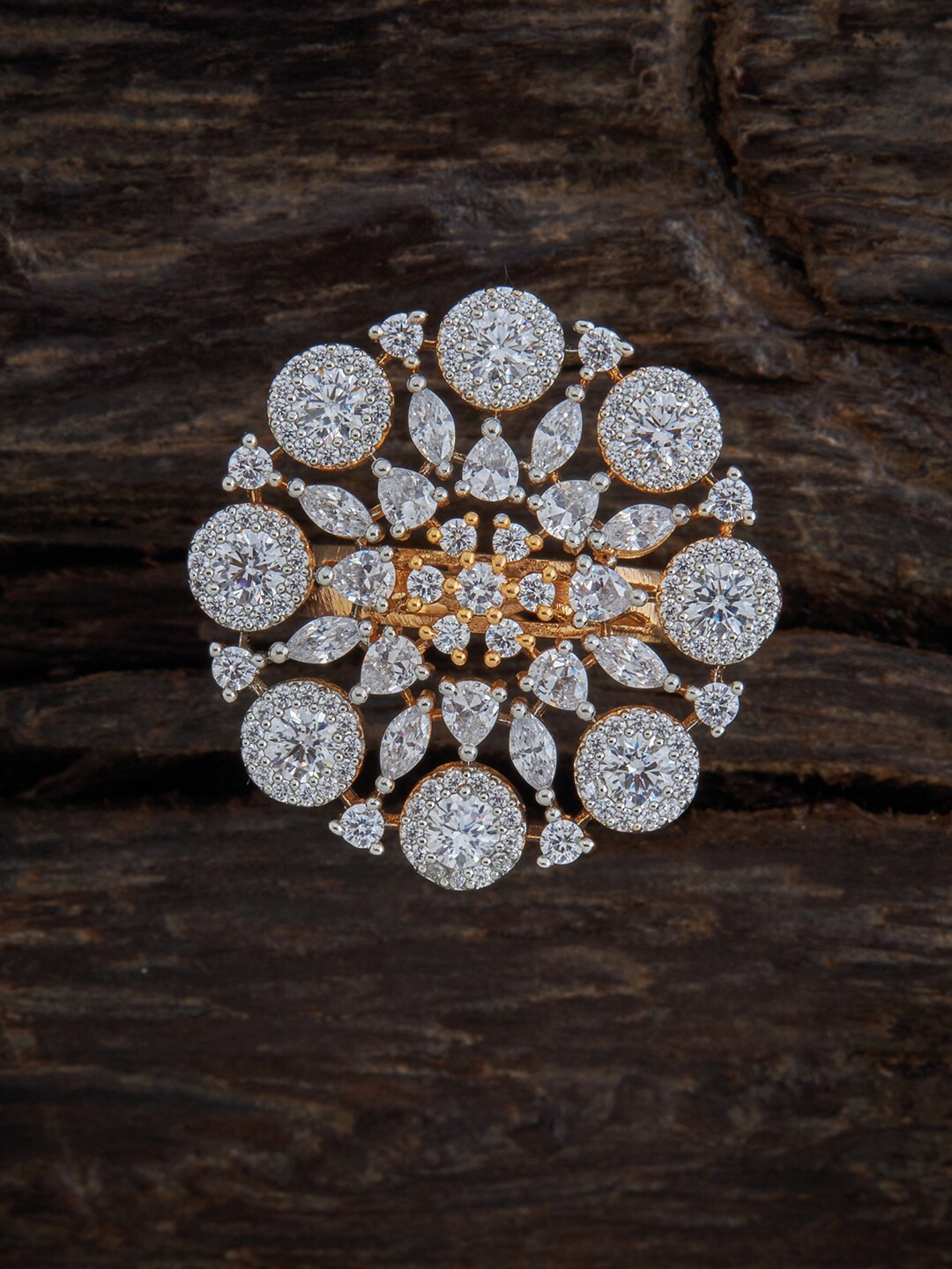 

Kushals Fashion Jewellery Gold-Plated White CZ-Studded Adjustable Finger Ring