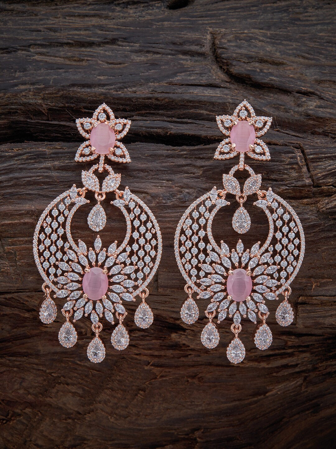 

Kushal's Fashion Jewellery Pink & White Rose Gold-Plated Floral Drop Earrings