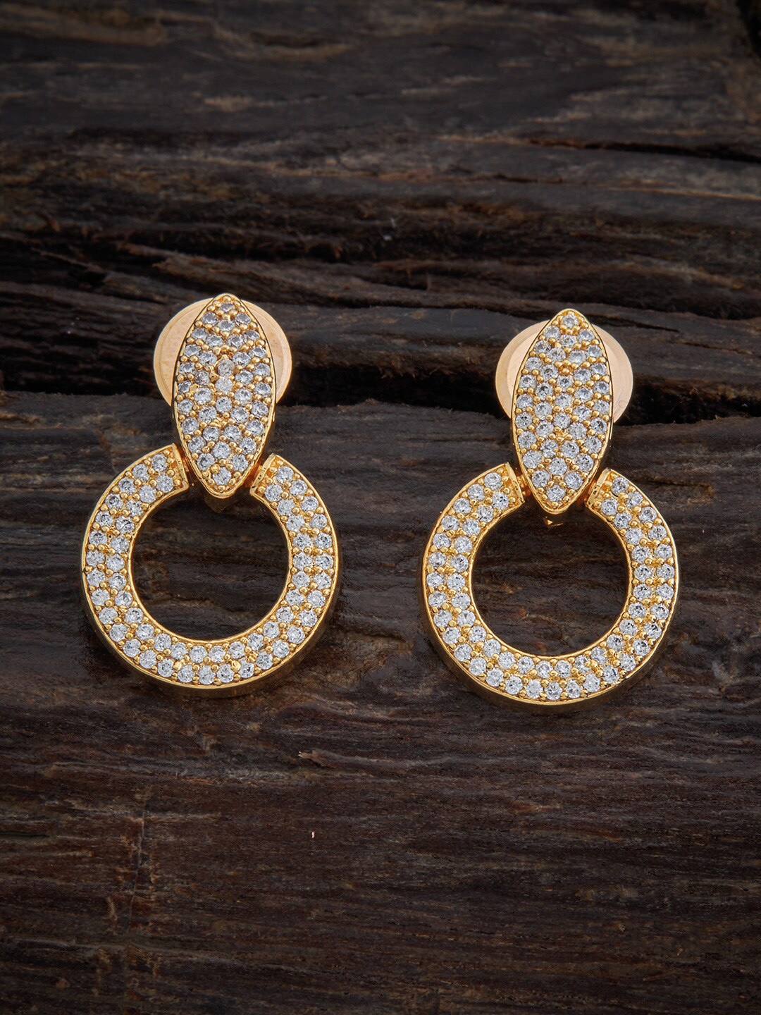 

Kushal's Fashion Jewellery White & Gold-Plated Cubic Zirconia Circular Drop Earrings