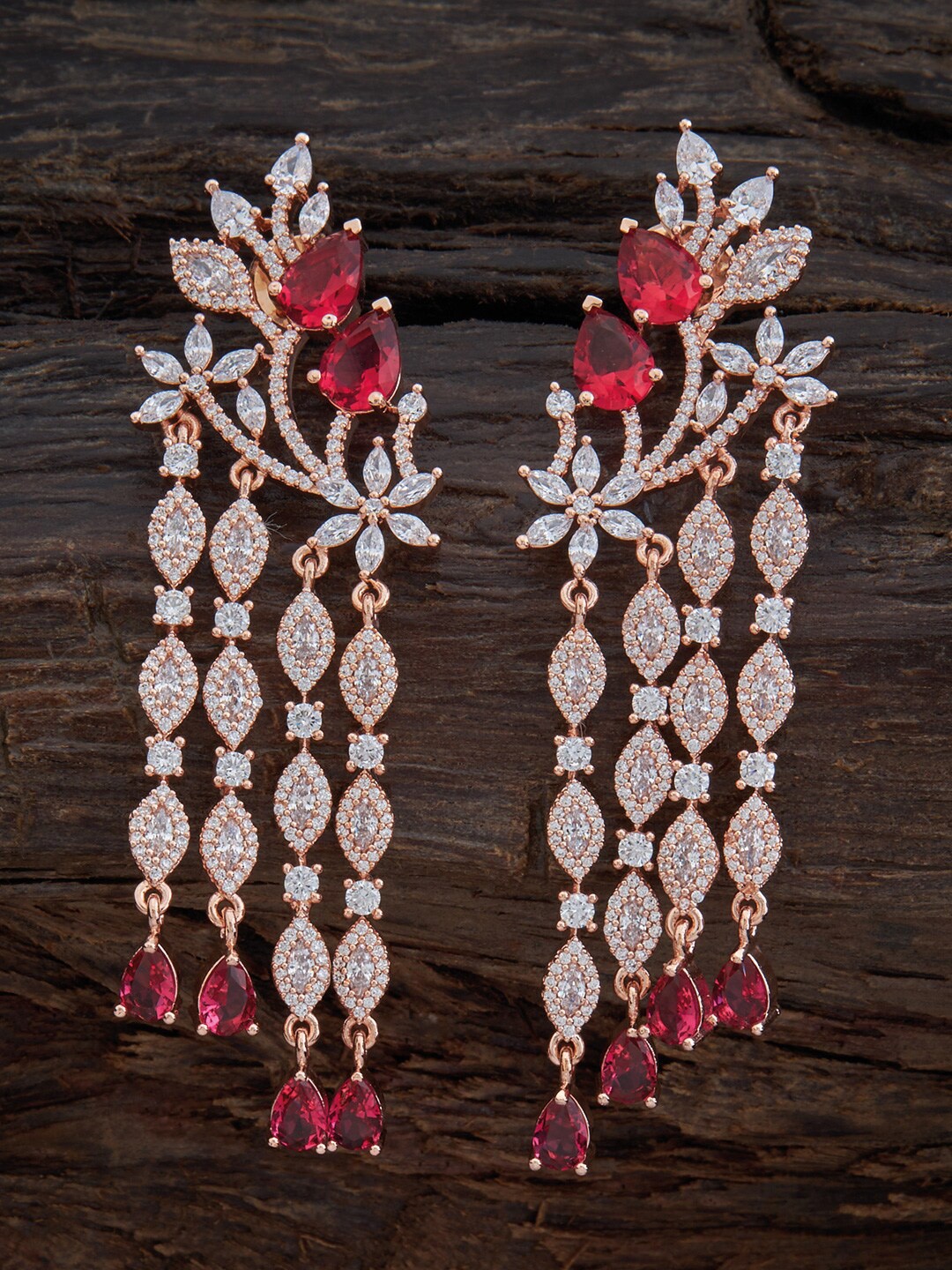 

Kushal's Fashion Jewellery Pink & White Rose Gold-Plated Teardrop Shaped Drop Earrings