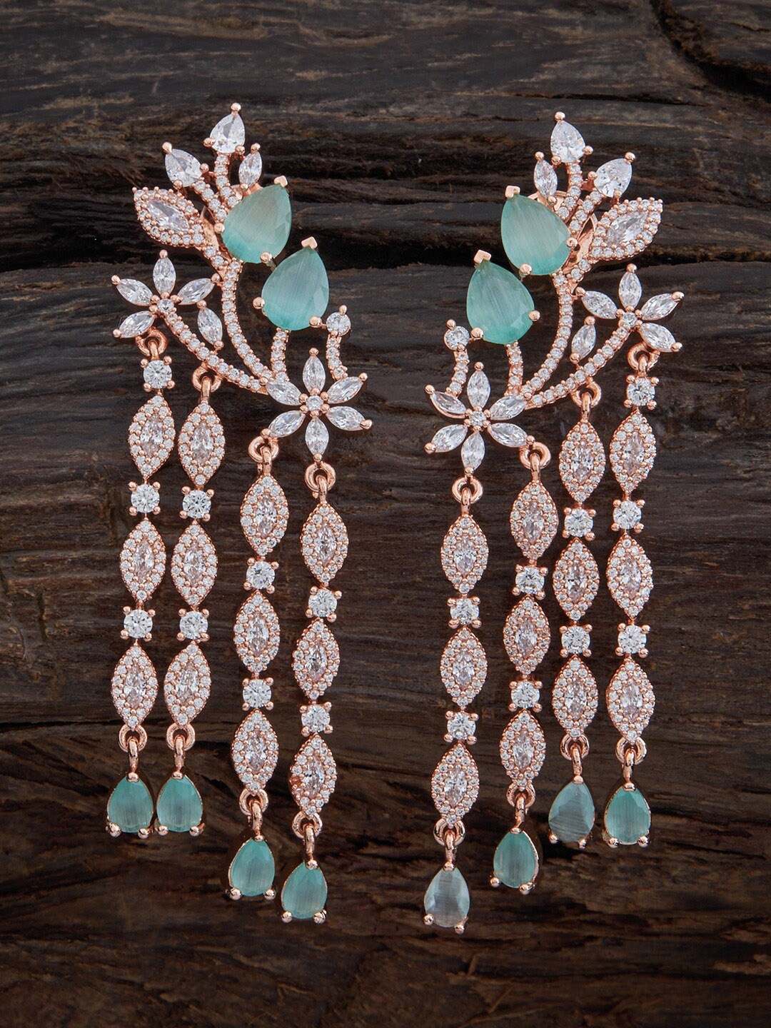 

Kushal's Fashion Jewellery Sea Green & Rose Gold-Plated Teardrop Shaped Drop Earrings