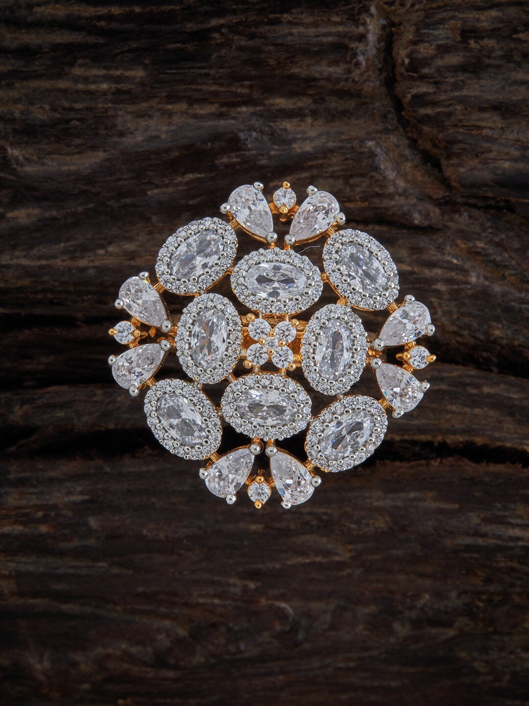 

Kushal's Fashion Jewellery Gold-Plated White CZ-Studded Adjustable Finger Ring, Rose gold