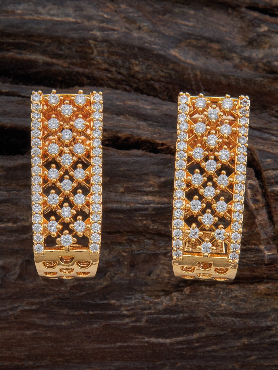 

Kushal's Fashion Jewellery Gold-Toned & White CZ Studded Gold-Plated Studs Earrings