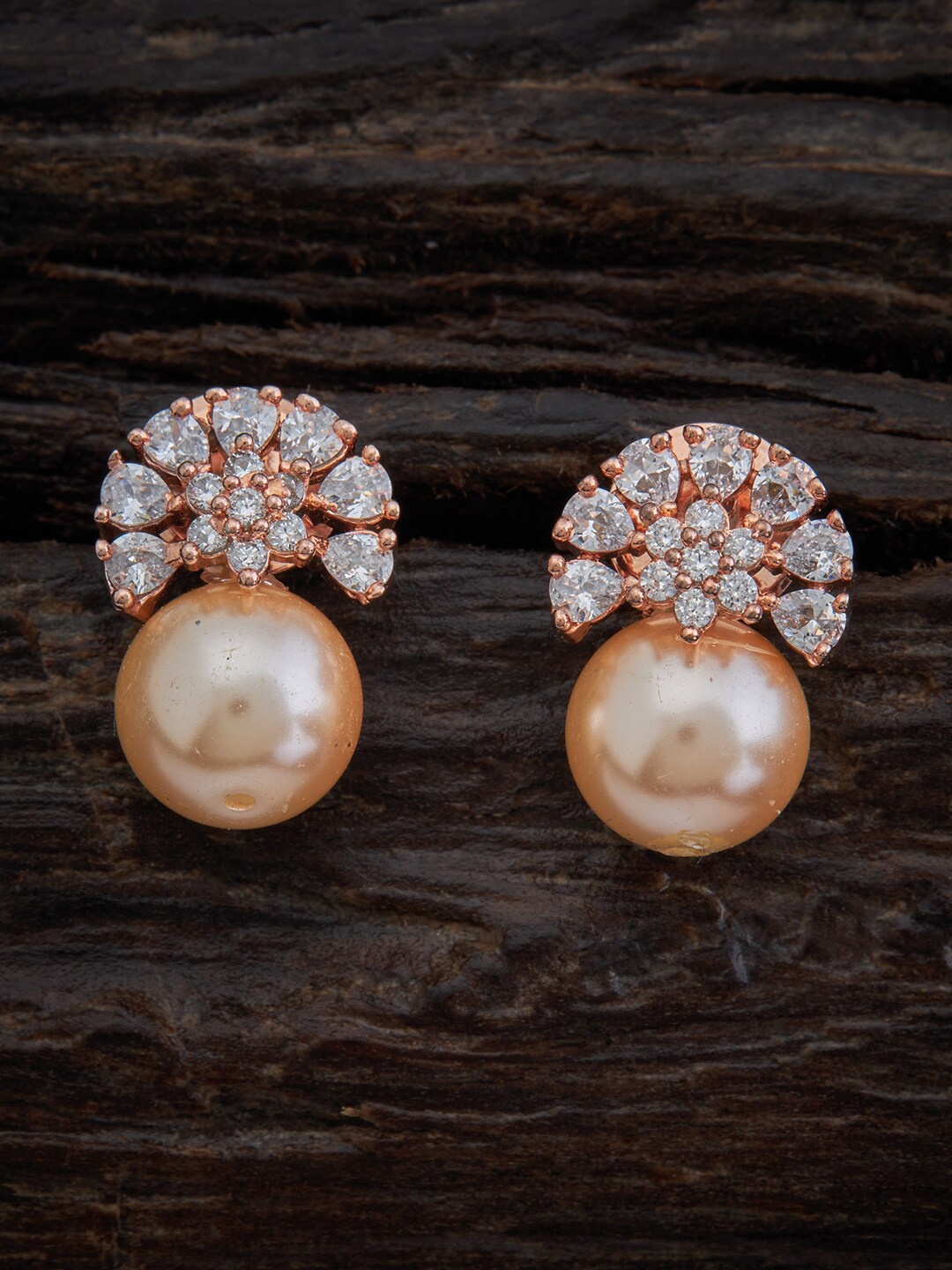 

Kushal's Fashion Jewellery Rose Gold-Toned CZ Studded Rose Gold-Plated Studs Earrings