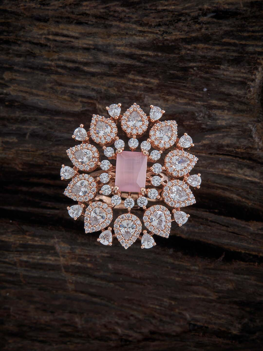 

Kushals Fashion Jewellery Rose Gold-Plated & Pink CZ Studded Adjustable Finger Ring