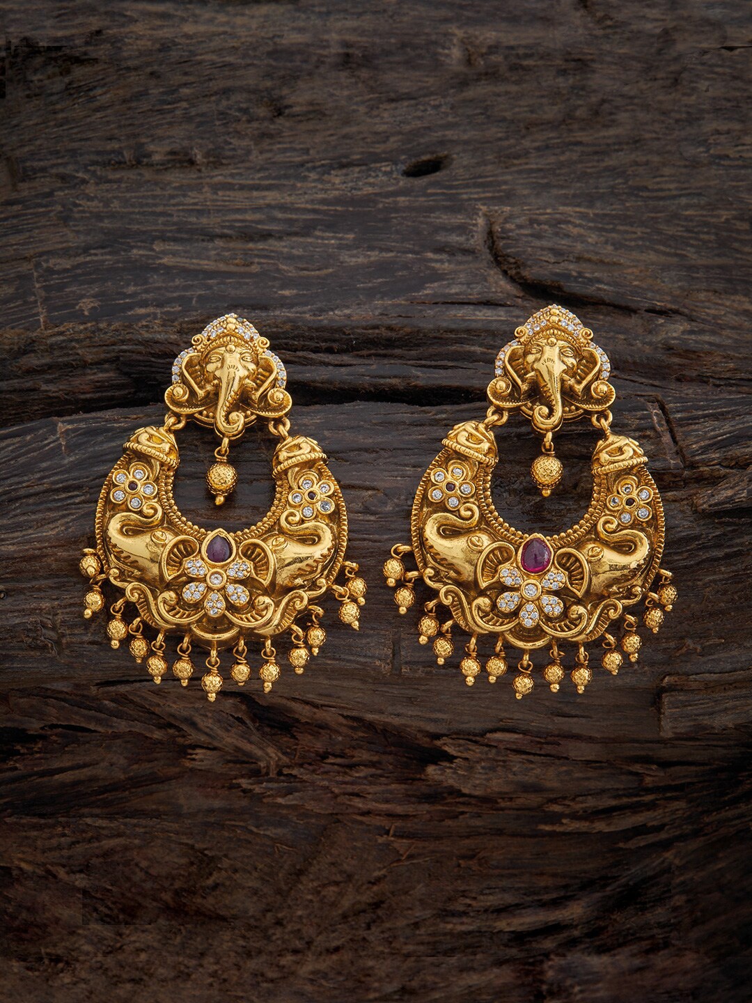 

Kushal's Fashion Jewellery Gold-Toned & White Antique Drop Earrings