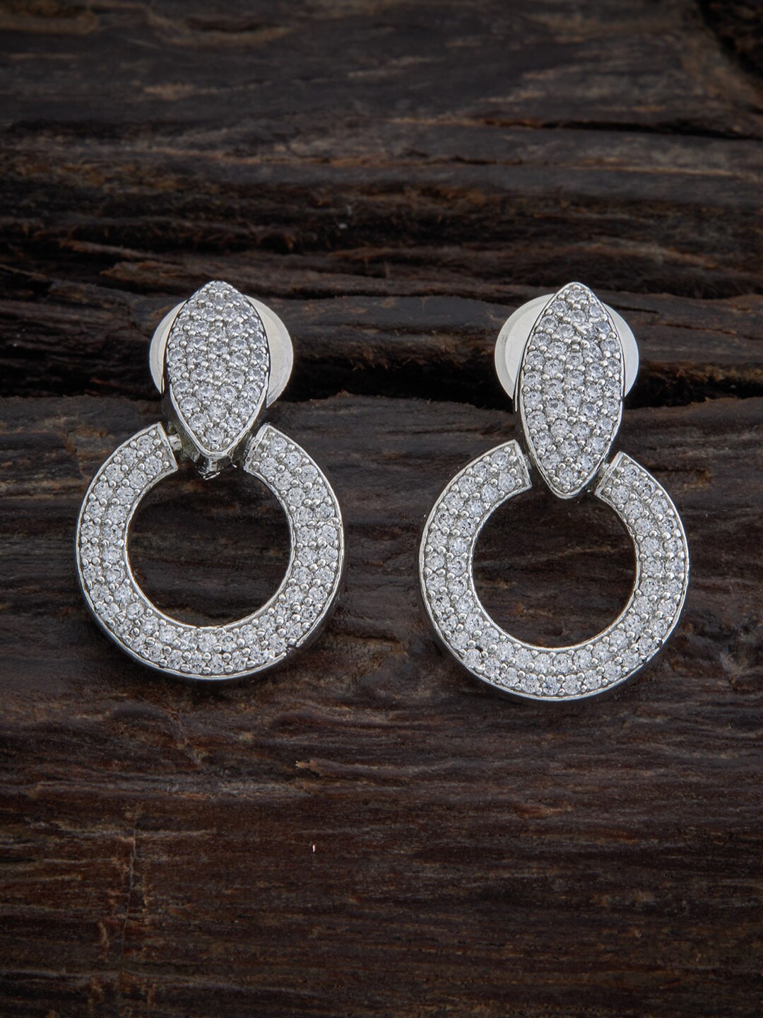 

Kushal's Fashion Jewellery Silver-Toned & White CZ Studded Rhodium-Plated Studs Earrings