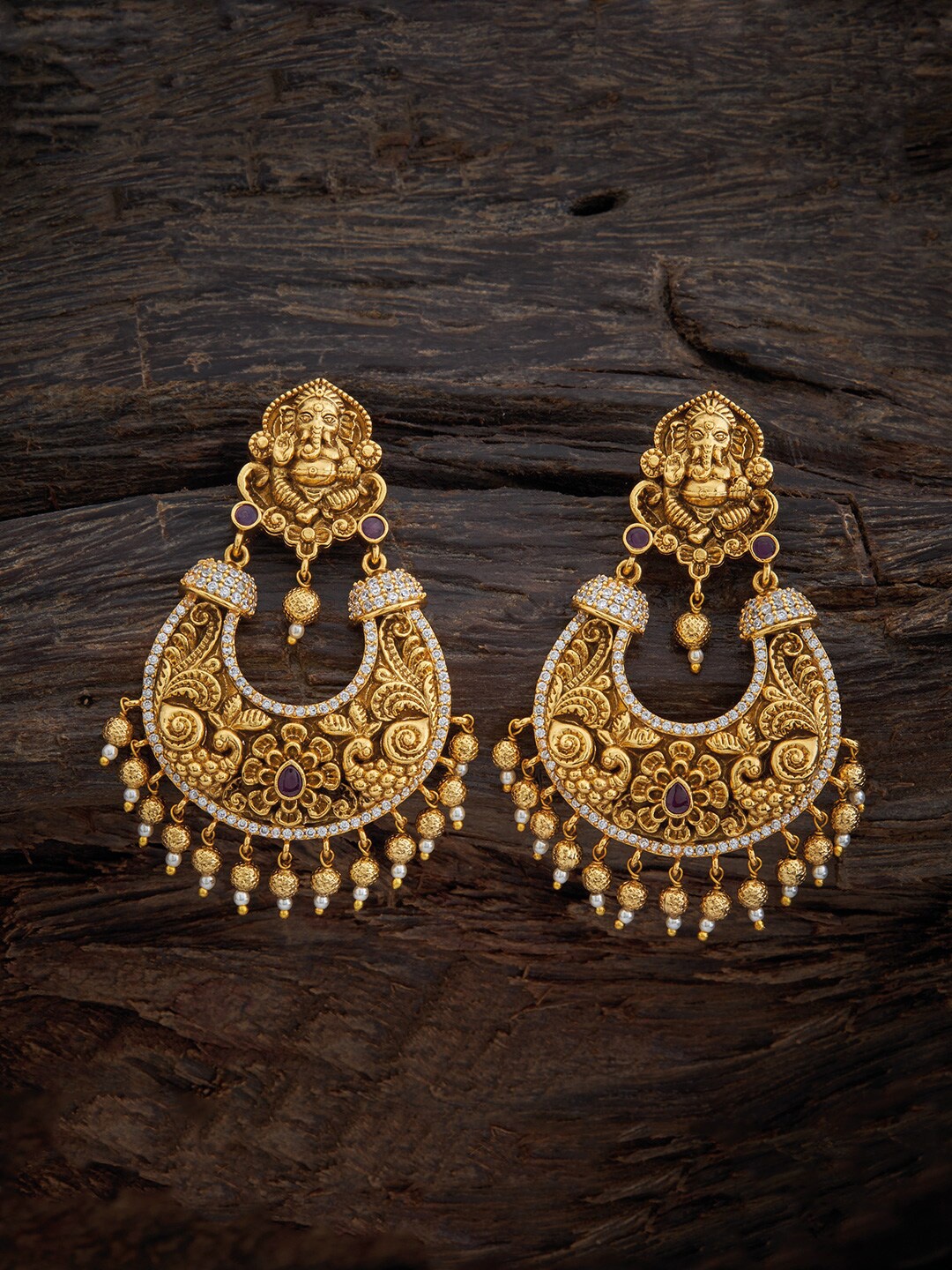 

Kushal's Fashion Jewellery Gold-Toned & White Antique Drop Earrings