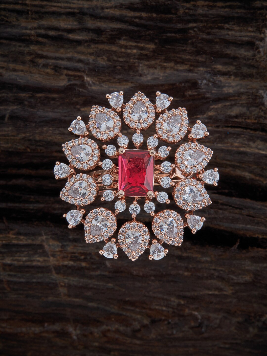 

Kushals Fashion Jewellery Rose Gold-Plated Pink CZ-Studded Finger Ring
