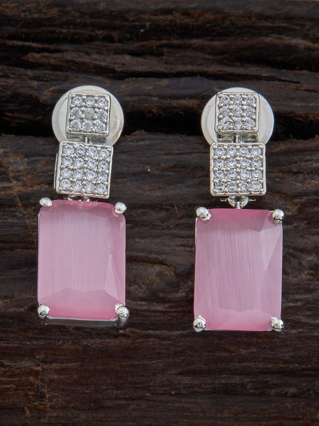 

Kushal's Fashion Jewellery Rhodium Plated Pink Square Drop Earrings