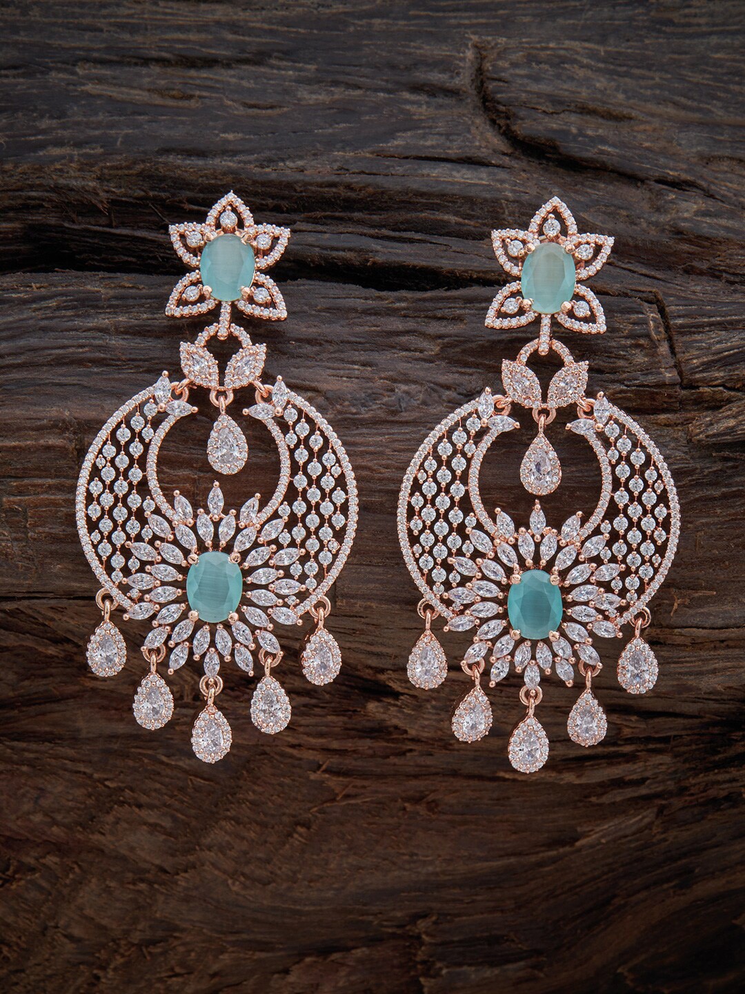 

Kushal's Fashion Jewellery Rose-Gold Plated Sea Green Floral Drop Earrings