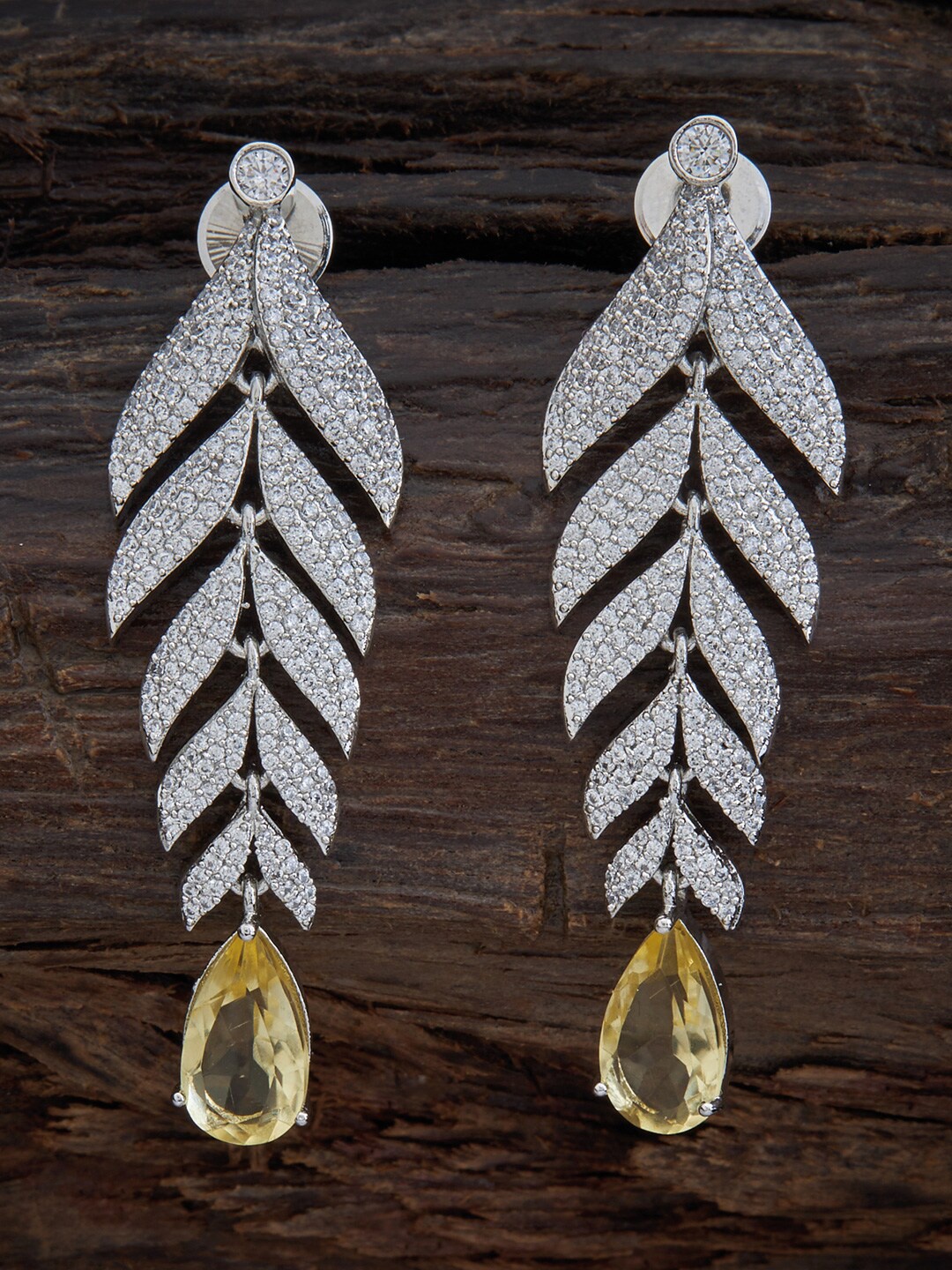 

Kushal's Fashion Jewellery Yellow Leaf Shaped Drop Earrings
