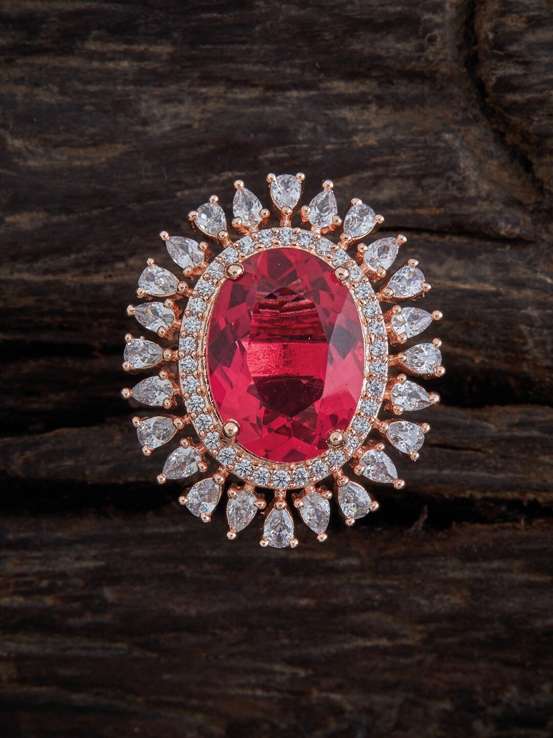 

Kushal's Fashion Jewellery Rose Gold-Plated & Red CZ-Studded Finger Ring