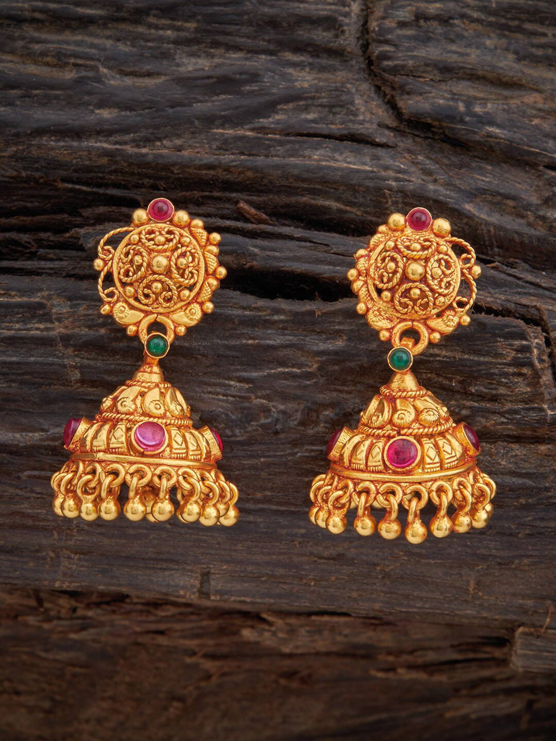 

Kushal's Fashion Jewellery 92.5 Pure Silver Red Classic Jhumkas Earrings