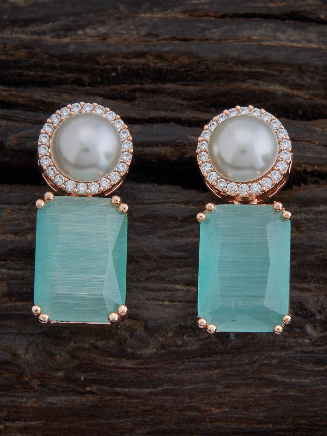 

Kushal's Fashion Jewellery Rose-Gold Plated Sea Green Square Drop Earrings