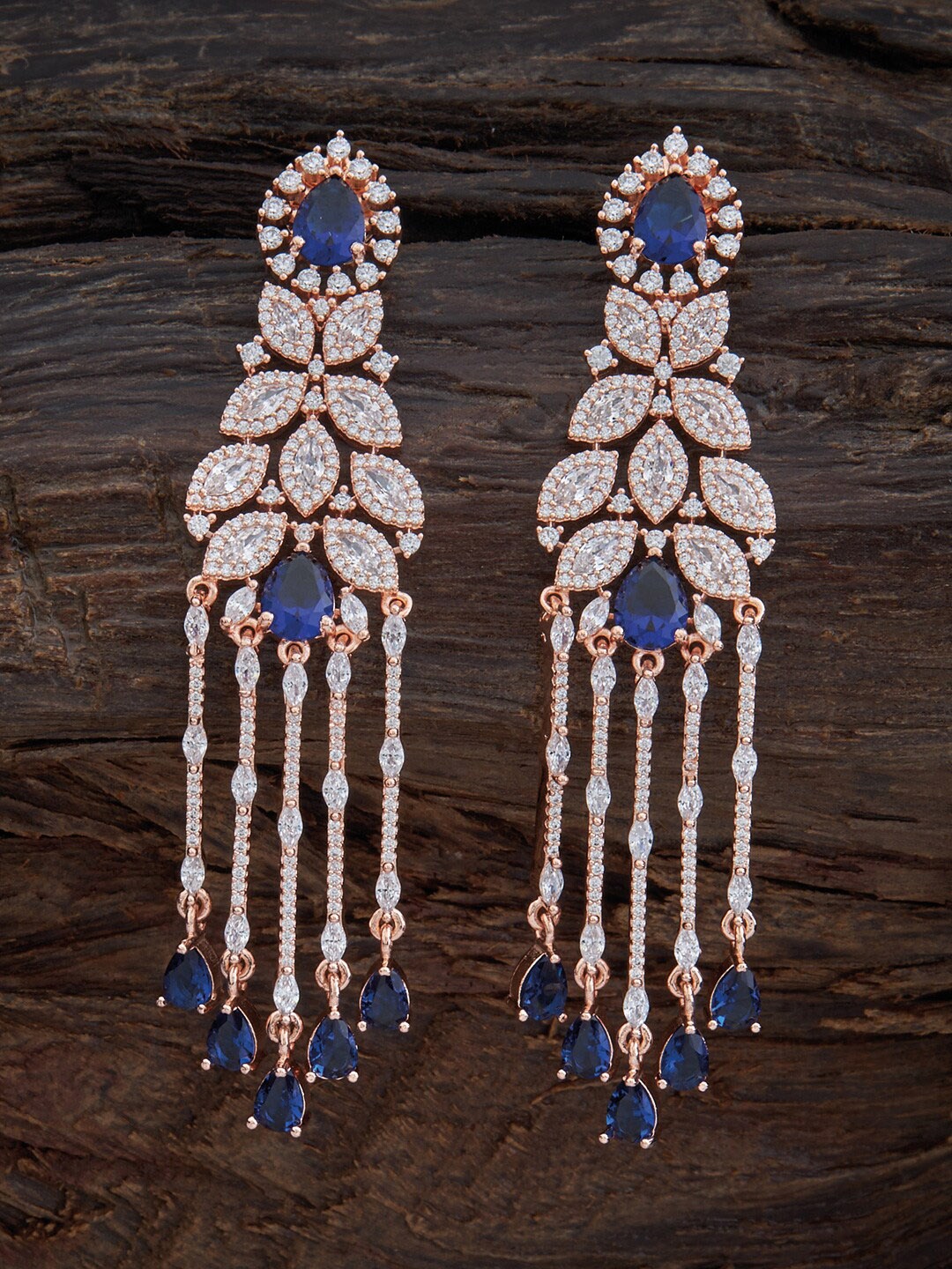 

Kushal's Fashion Jewellery Rose-Gold Plated Blue Contemporary Drop Earrings