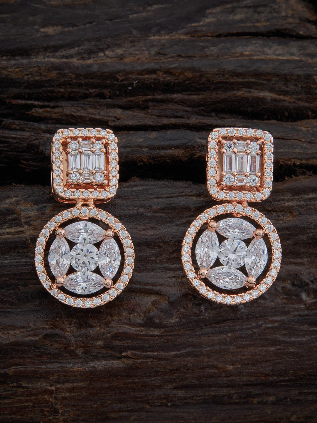 

Kushal's Fashion Jewellery Rose-Gold Plated White Circular Studs Earrings