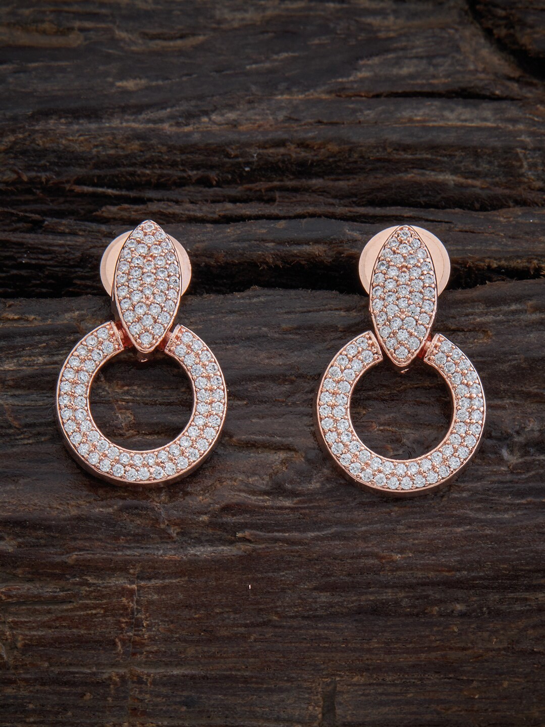 

Kushals Fashion Jewellery White & Rose Gold Plated Circular Drop Earrings