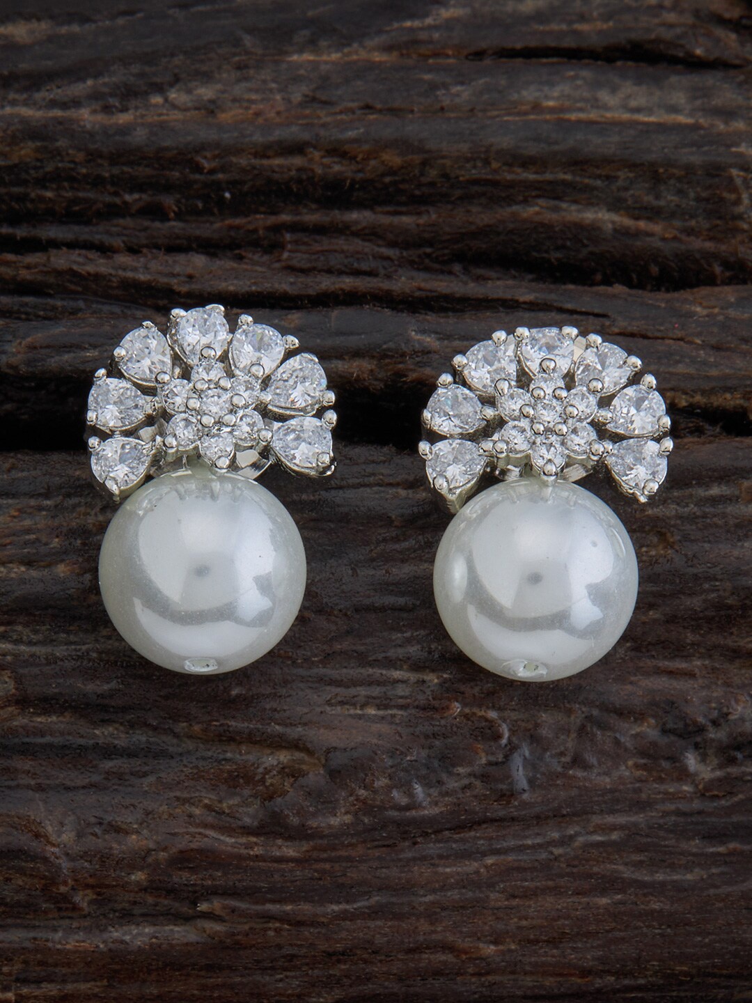 

Kushal's Fashion Jewellery White Rhodium Plated Spherical Studs Earrings
