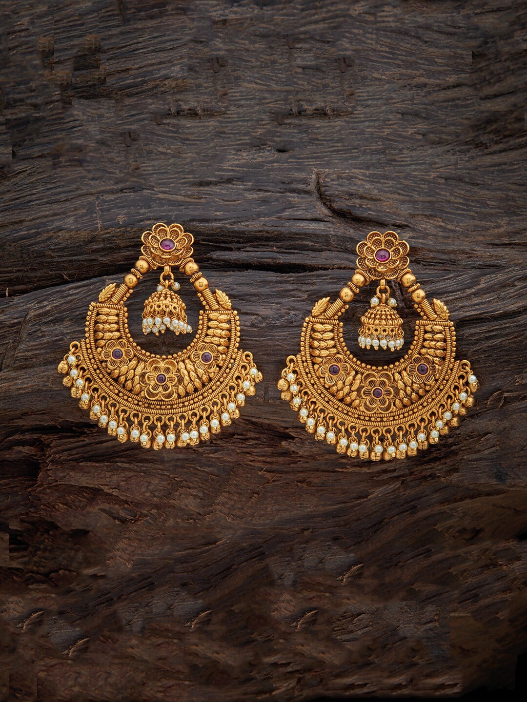 

Kushal's Fashion Jewellery Gold Plated & Red Classic Chandbalis Earrings