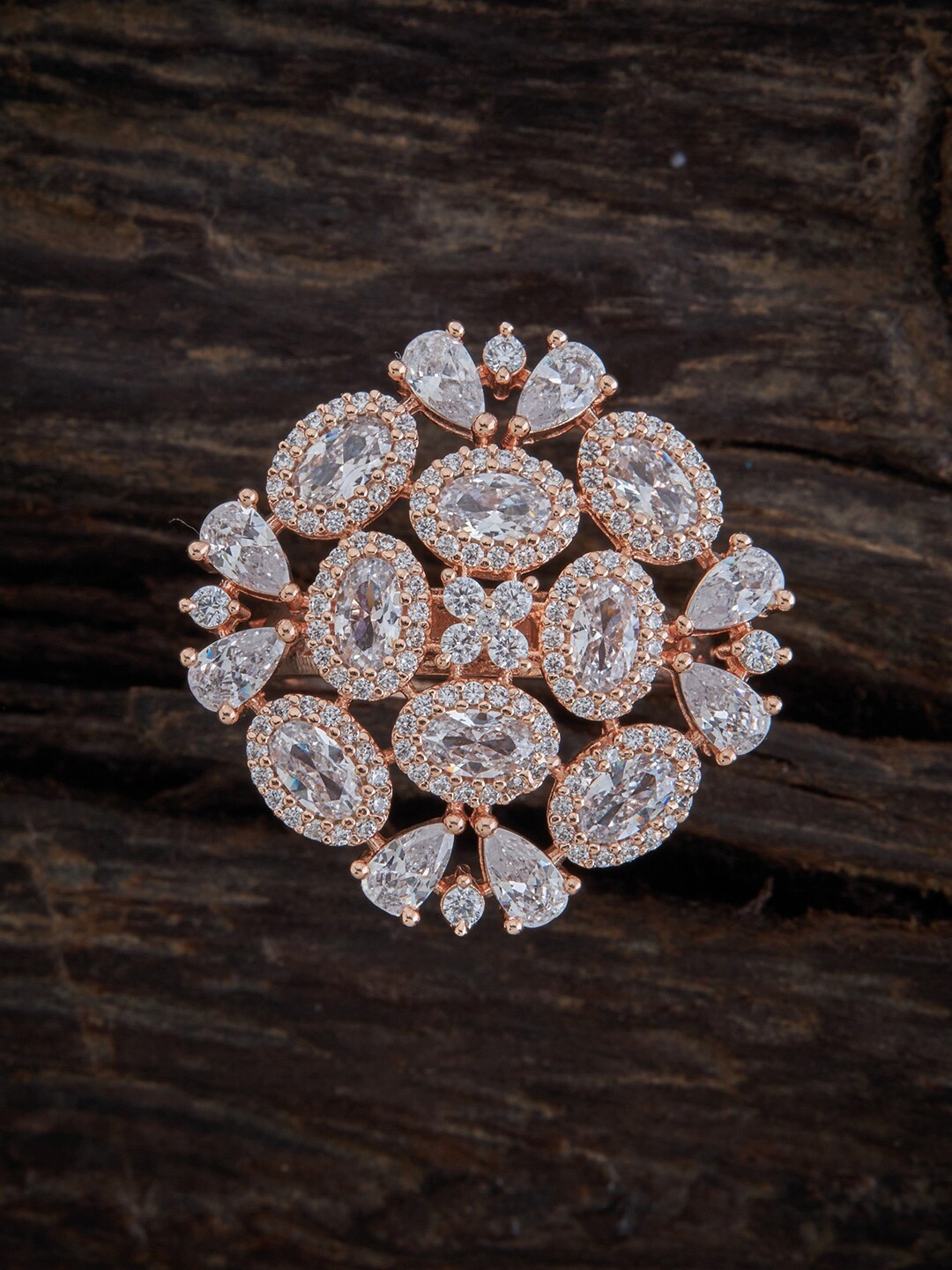 

Kushals Fashion Jewellery Rose Gold-Plated White CZ-Studded Adjustable Finger Ring