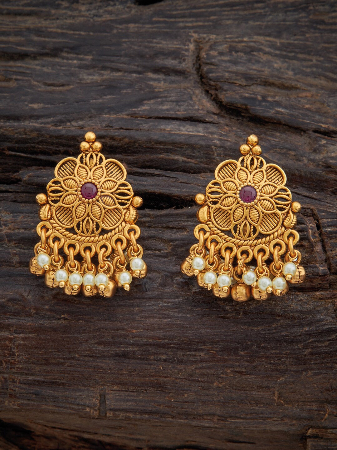 

Kushal's Fashion Jewellery Gold Plated & Red Floral Drop Earrings