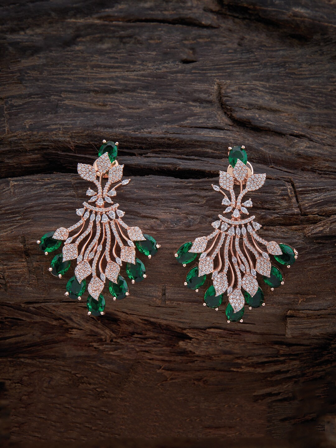 

Kushal's Fashion Jewellery Green & White Rose Gold Plated Floral Drop Earrings