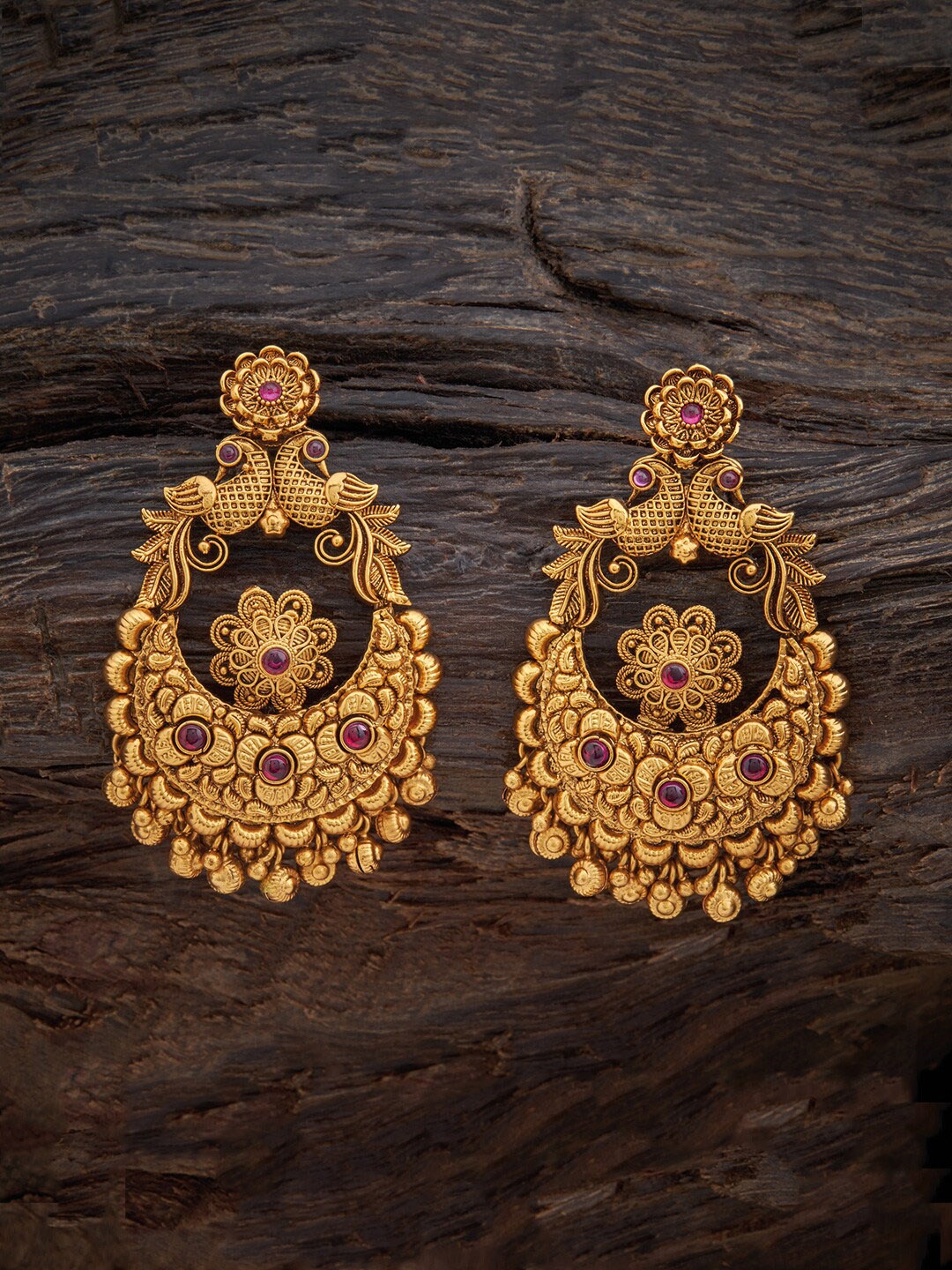 

Kushal's Fashion Jewellery Gold Plated & Red Classic Chandbalis Earrings