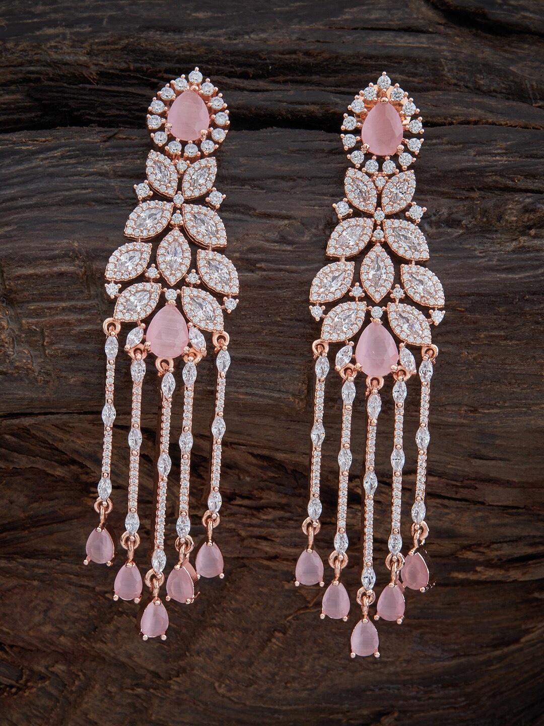 

Kushals Fashion Jewellery Pink & White Rose Gold Plated Teardrop Shaped Drop Earrings