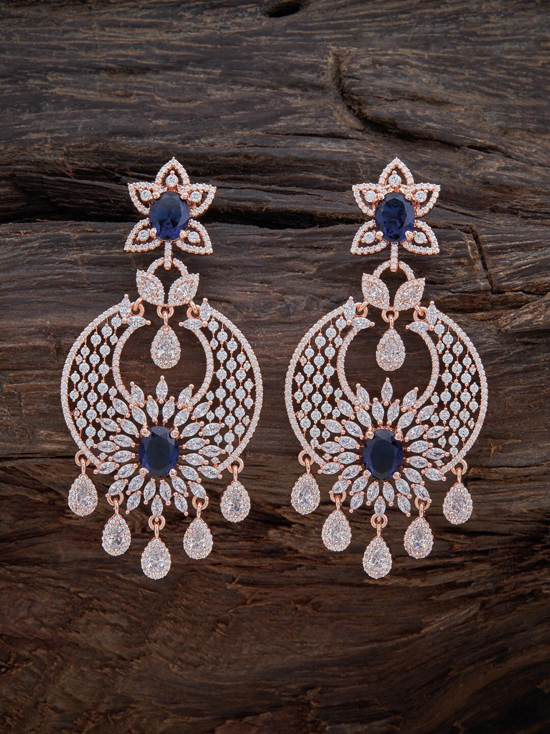 

Kushals Fashion Jewellery Blue & White Rose Gold Plated Floral Chandbalis Earrings