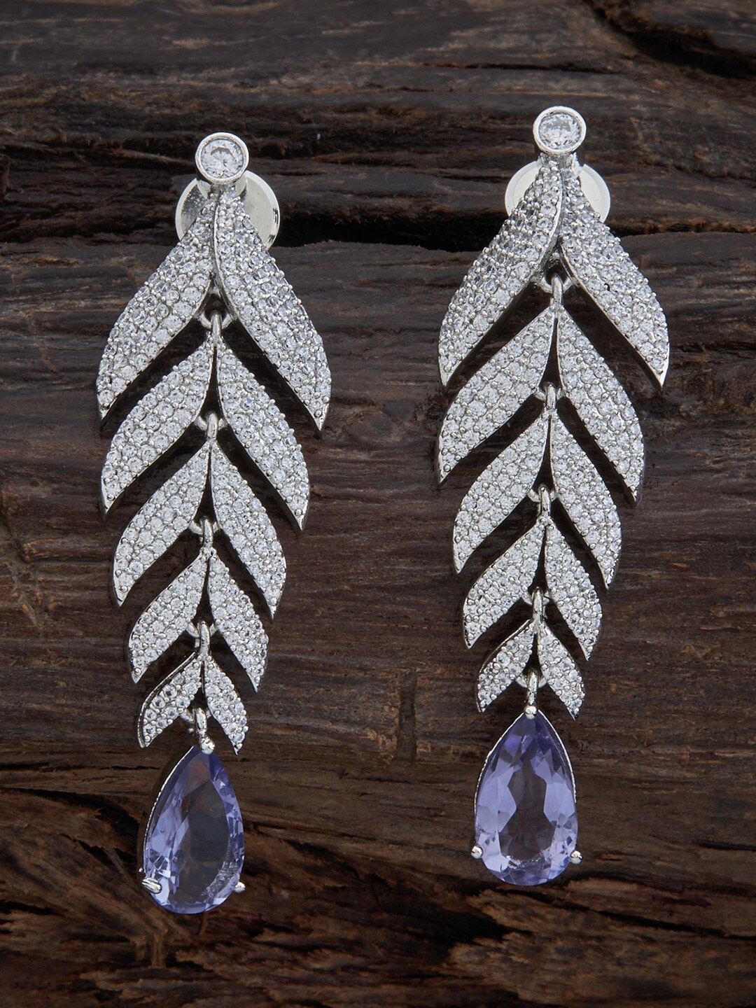 

Kushal's Fashion Jewellery Lavender Rhodium Plated Leaf Shaped Drop Earrings
