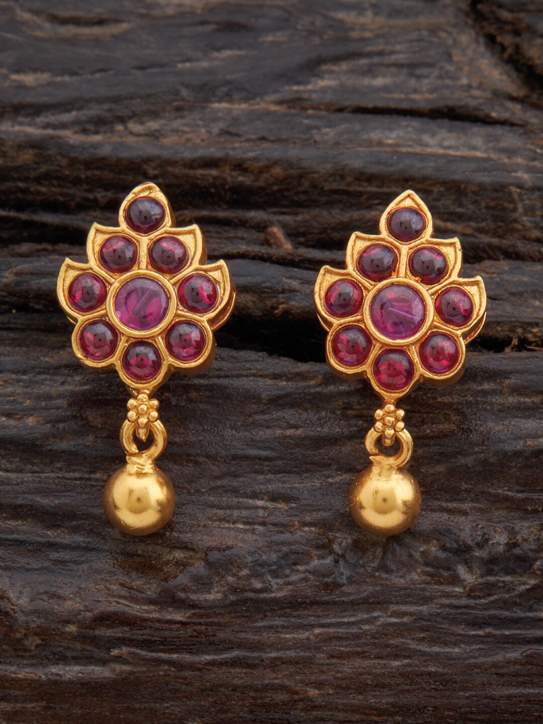 

Kushal's Fashion Jewellery Red Floral Drop Temple Earrings