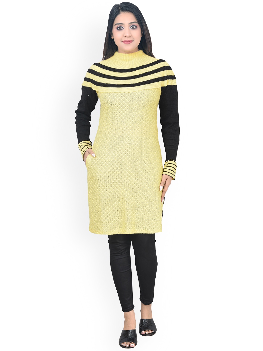 

ahhaaaa Woven Design Knitted Wool Kurta, Yellow
