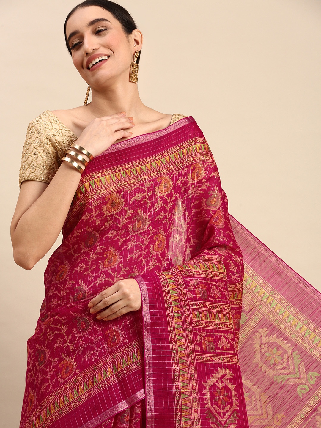 

SANGAM PRINTS Ethnic Motifs Printed Saree, Pink