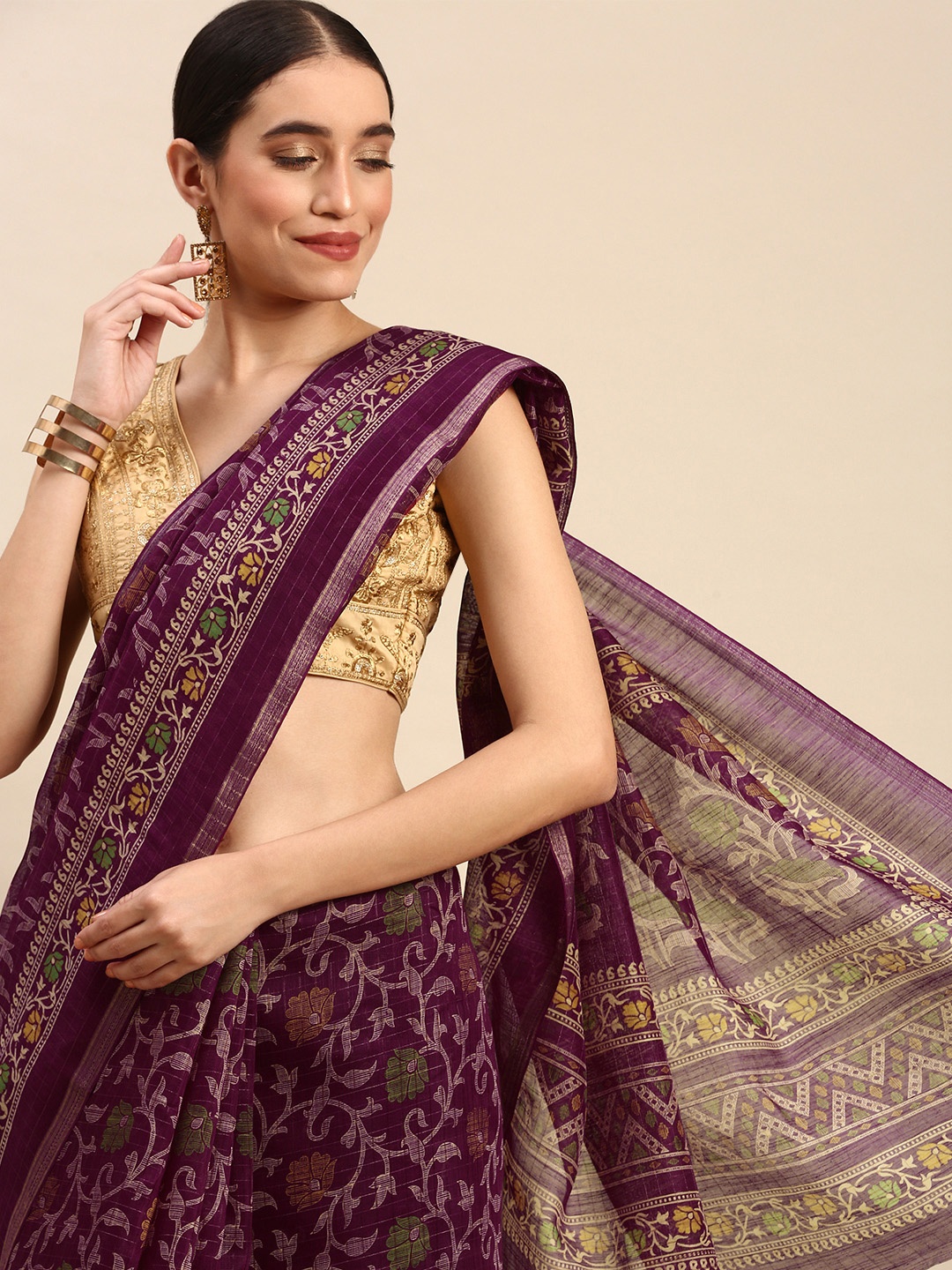 

SANGAM PRINTS Ethnic Motifs Printed Saree, Purple
